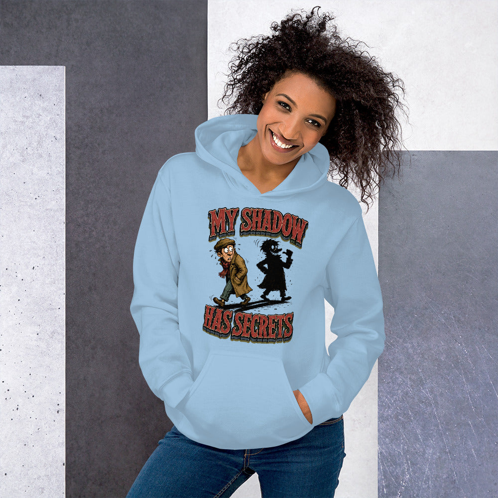 Horror & Mystery Lovers Unisex Heavyweight Fleece Hoodie with "My Shadow Has Secrets" Design by printfluence.net