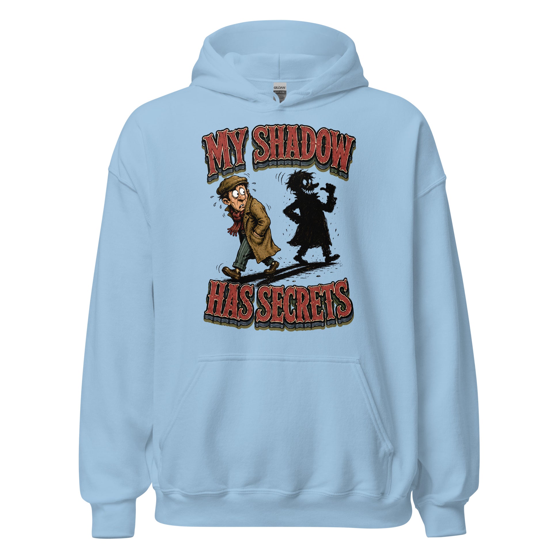 Horror & Mystery Lovers Unisex Heavyweight Fleece Hoodie with "My Shadow Has Secrets" Design by printfluence.net