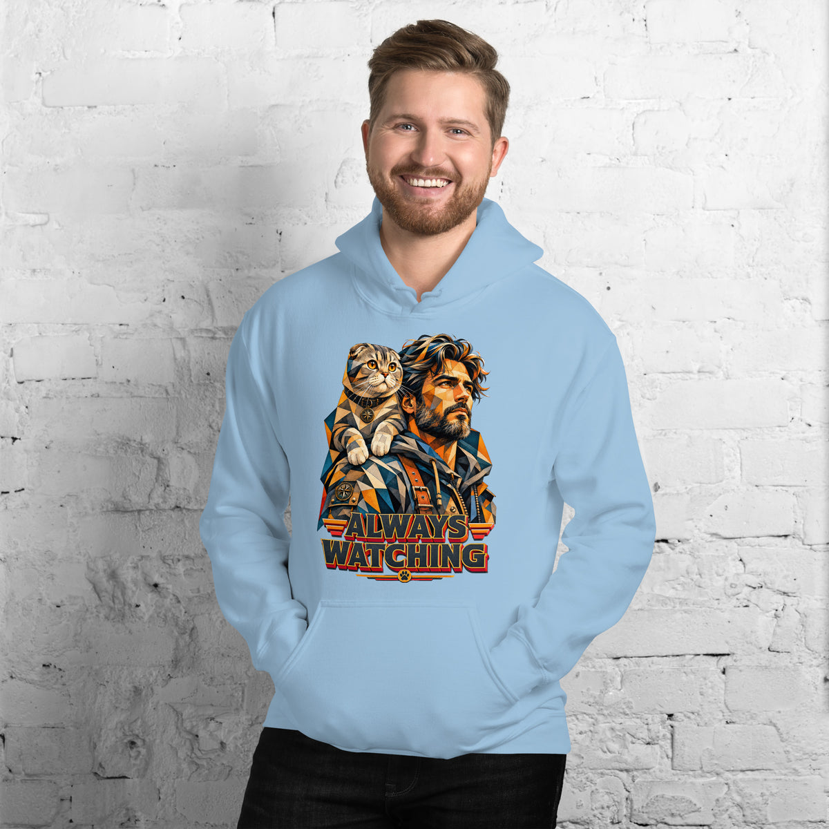 Cat Lovers Unisex Heavy Blend Hoodie – Scottish Fold "Always Watching" Geometric Cat Design by printfluence.net
