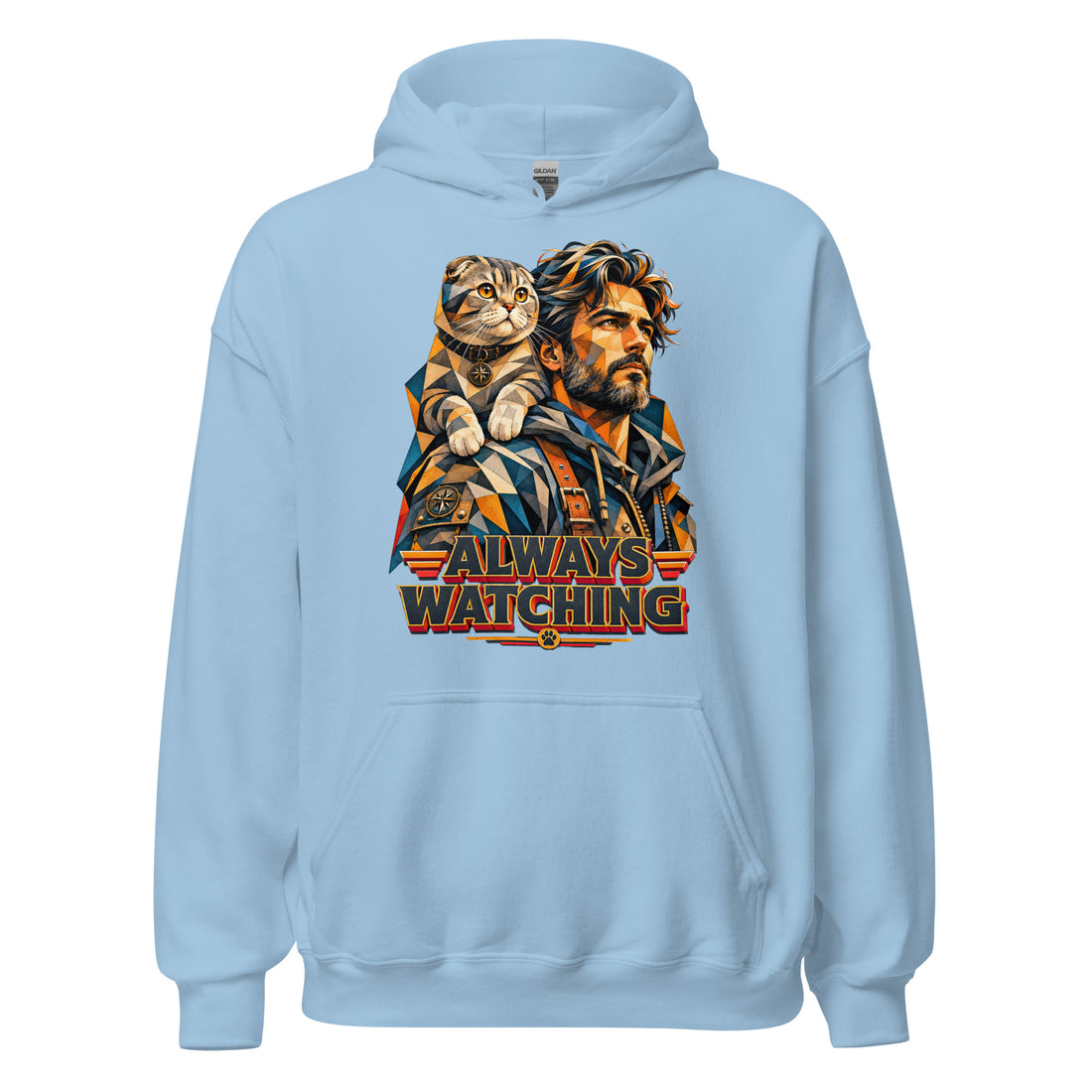 Cat Lovers Unisex Heavy Blend Hoodie – Scottish Fold "Always Watching" Geometric Cat Design by printfluence.net