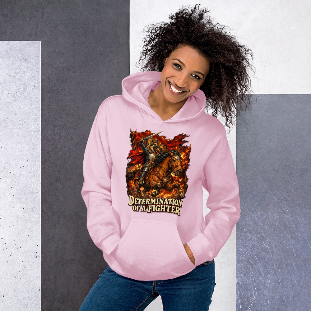 German Shepherd Lovers Unisex Hoodie | "Determination of a Fighter" Medieval Knight Graphic Sweatshirt by printfluence.net