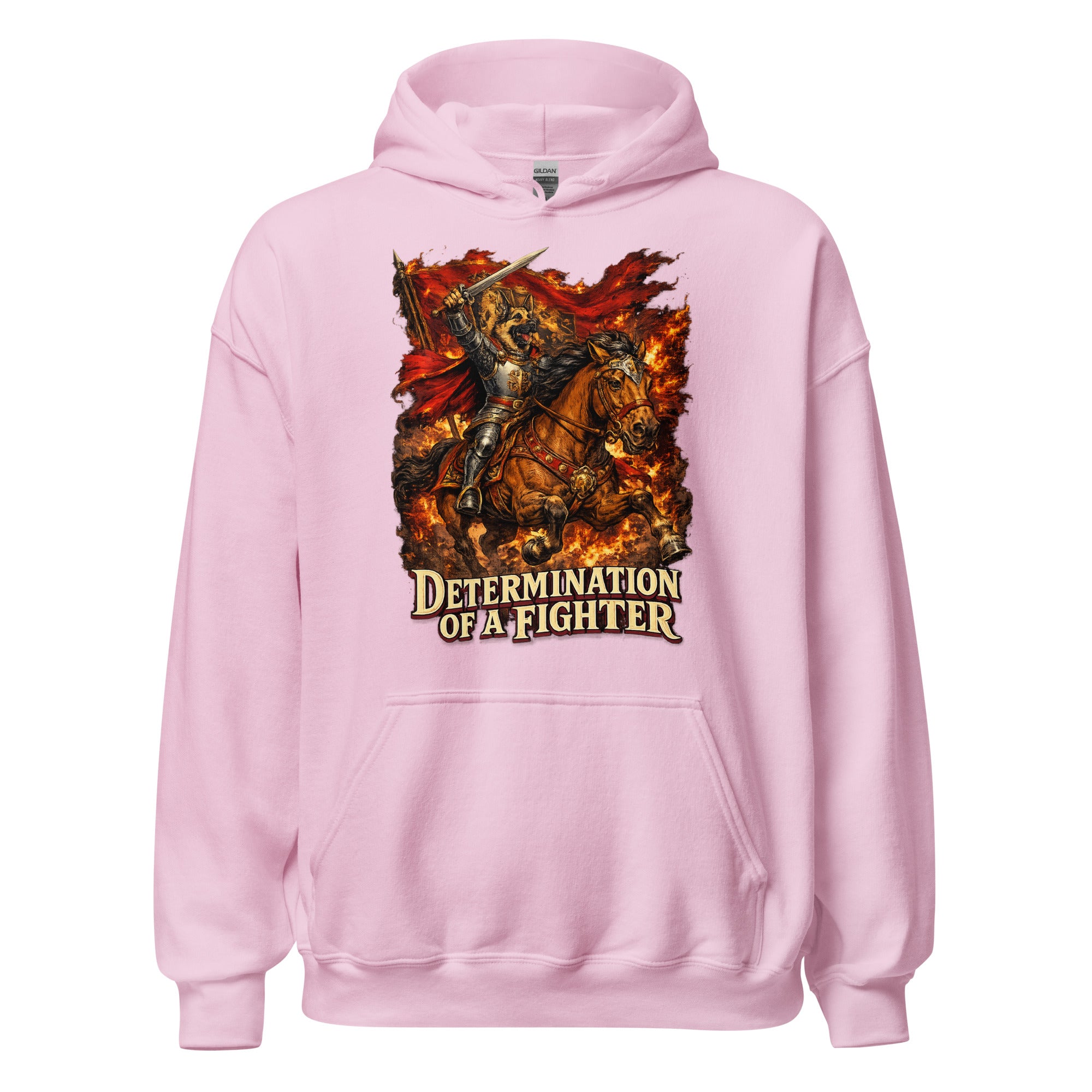 German Shepherd Lovers Unisex Hoodie | "Determination of a Fighter" Medieval Knight Graphic Sweatshirt by printfluence.net