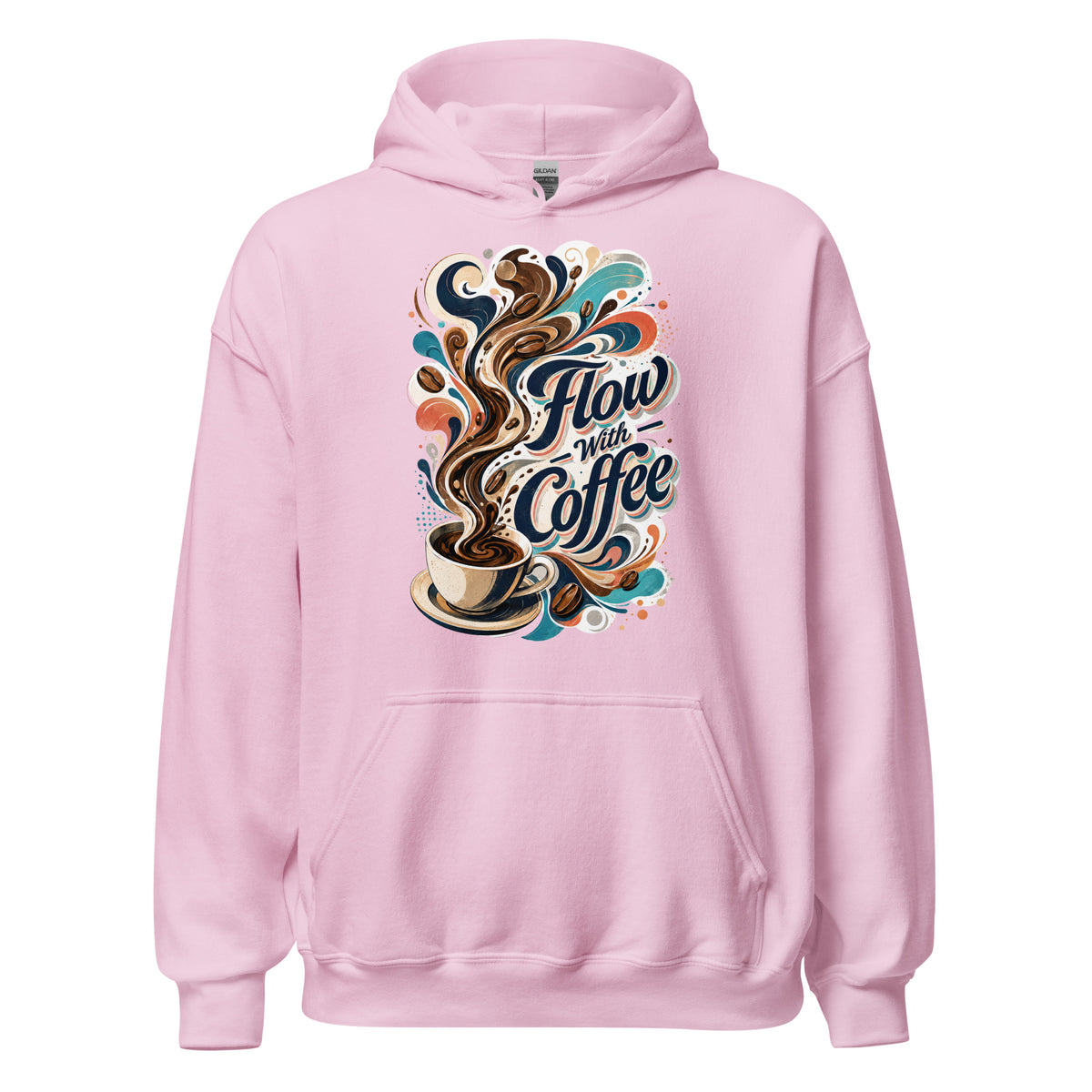 Coffee Lovers Unisex Hoodie Flow with Coffee – Abstract Swirl & Coffee Bean Graphic Pullover by printfluence.net