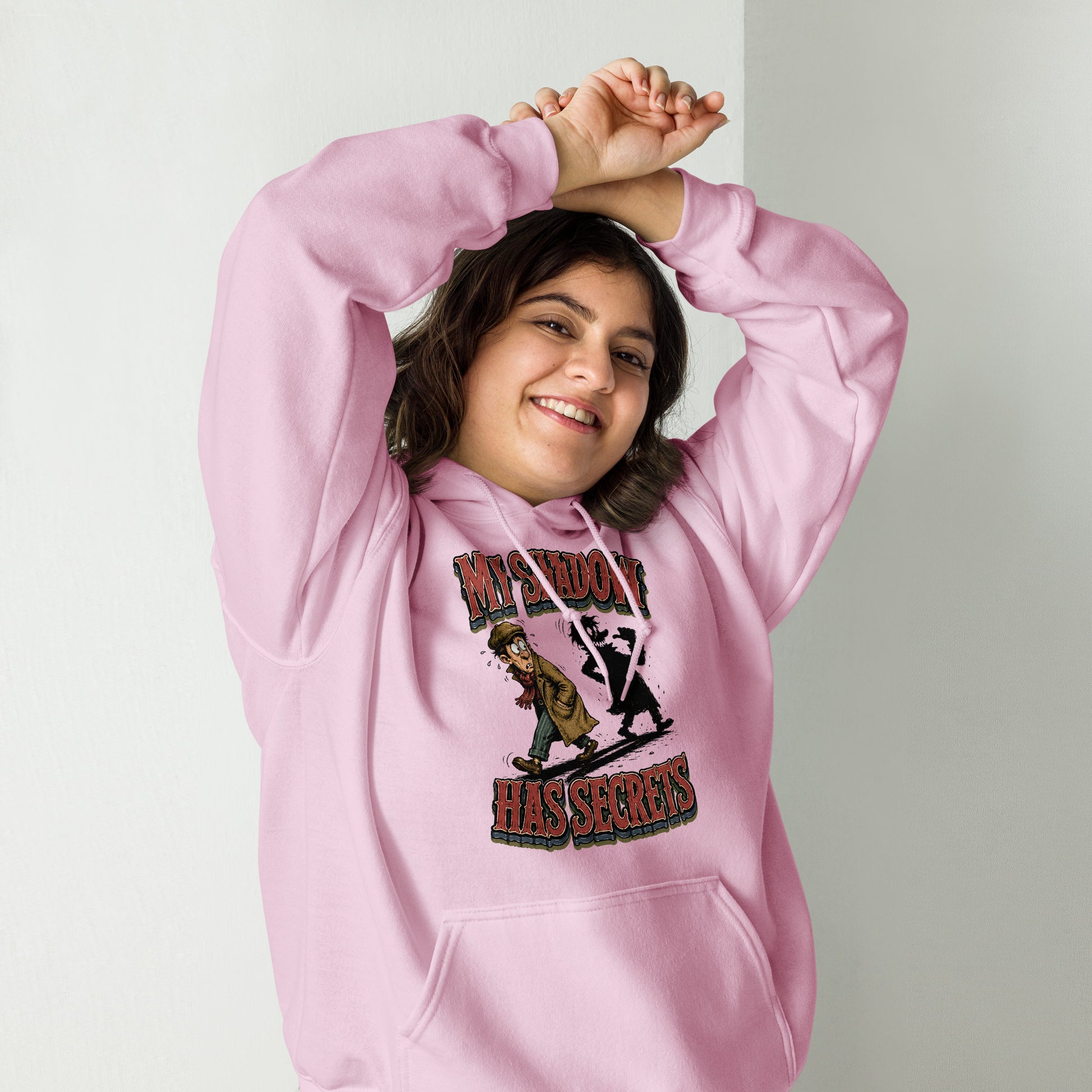 Horror & Mystery Lovers Unisex Heavyweight Fleece Hoodie with "My Shadow Has Secrets" Design by printfluence.net