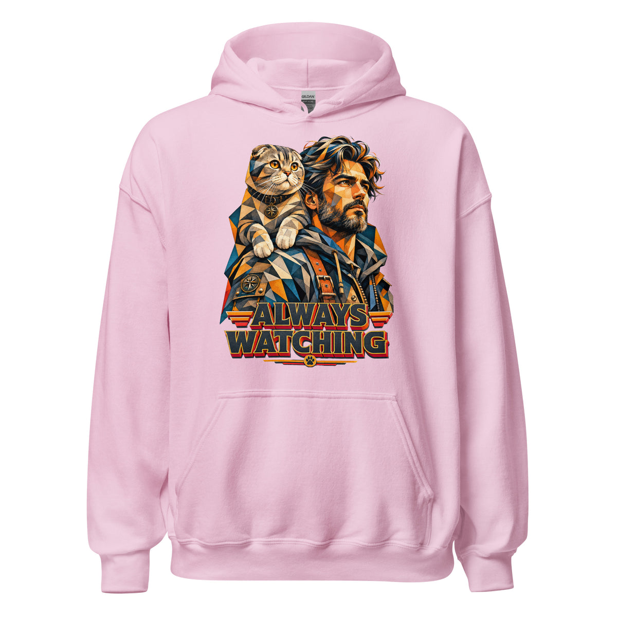 Cat Lovers Unisex Heavy Blend Hoodie – Scottish Fold "Always Watching" Geometric Cat Design by printfluence.net