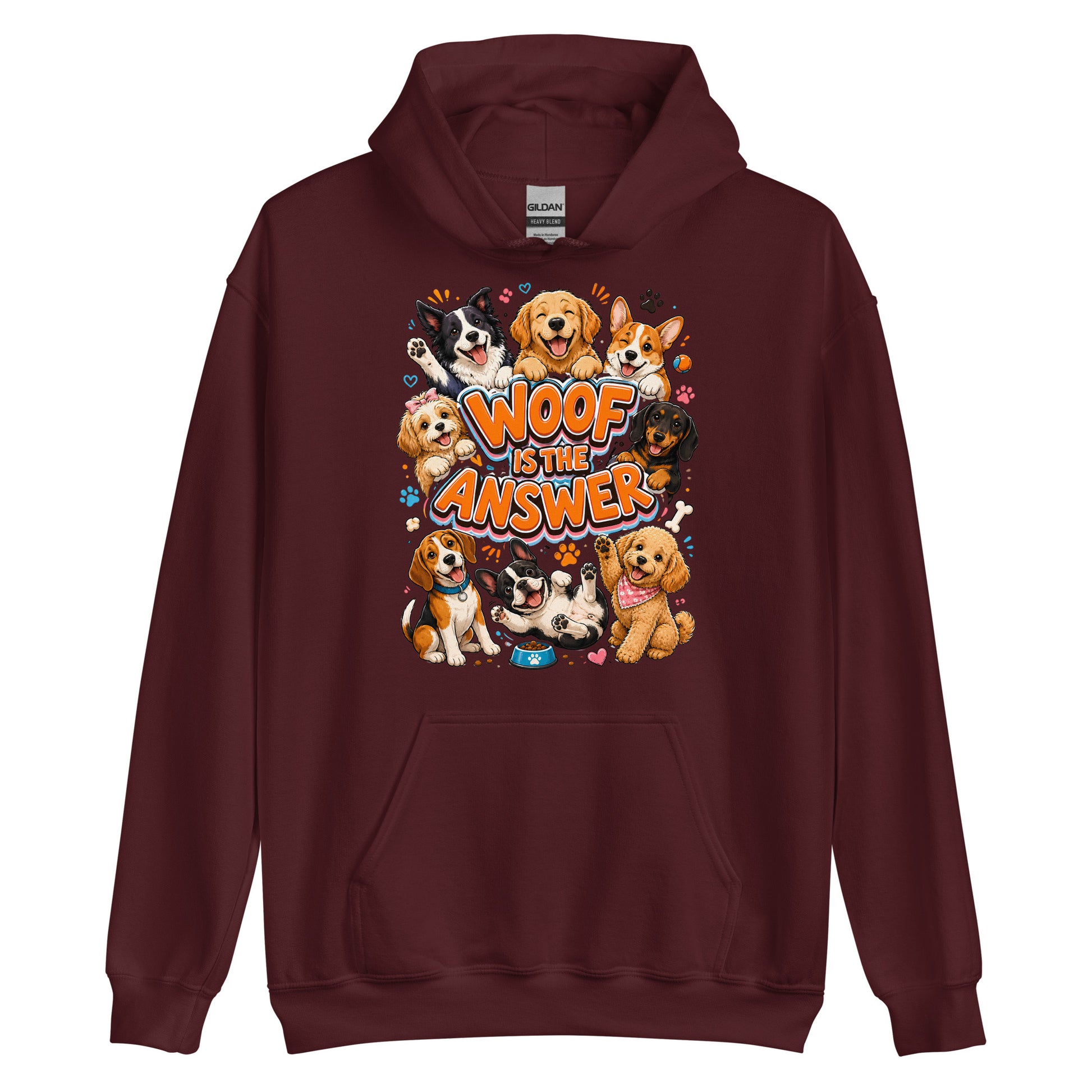 Woof is the Answer Cute Multi-Breed Puppy Unisex Hoodie - Happy Dog Lover Graphic Pullover Sweatshirt by printfluence.net