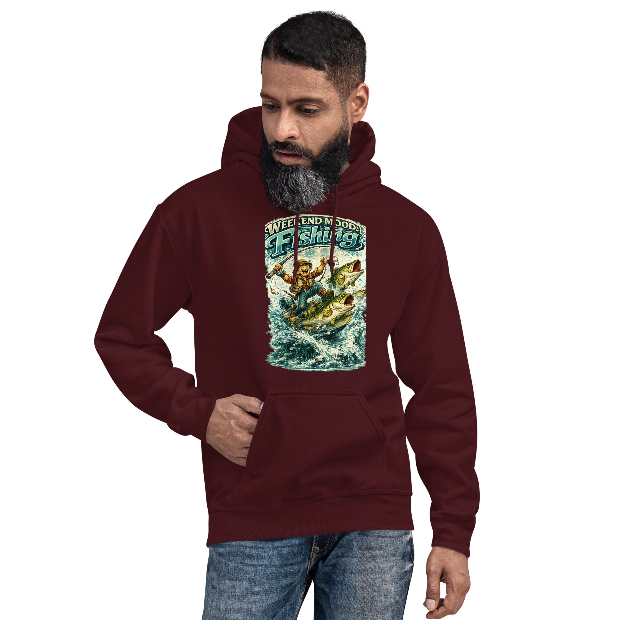 Weekend Mood Fishing Hoodie - Premium Vintage Bass Fishing Lovers Graphic Pullover by printfluence.net