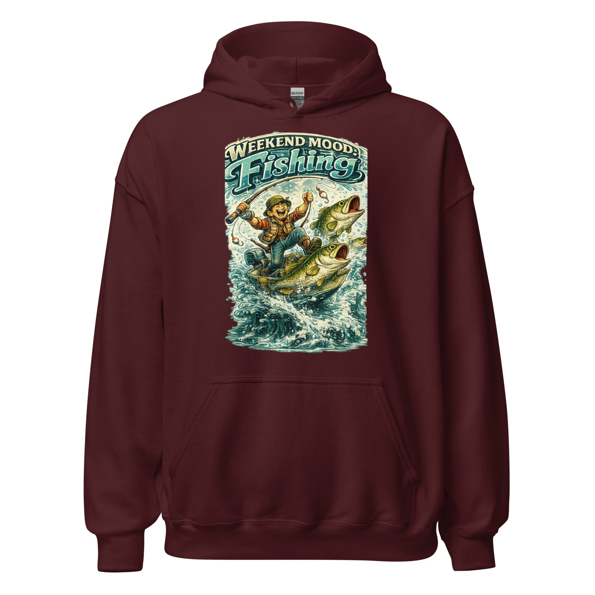 Weekend Mood Fishing Hoodie - Premium Vintage Bass Fishing Lovers Graphic Pullover by printfluence.net
