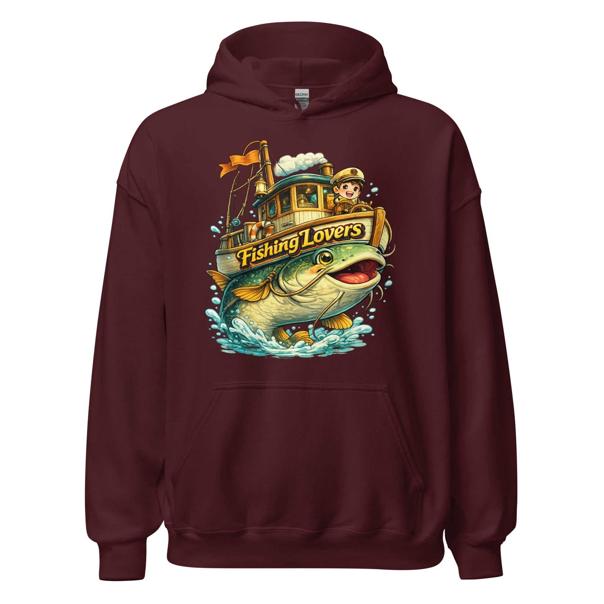 Catfish Boat Hoodie - Cute Anime Style Fishing Lovers Graphic Pullover by printfluence.net