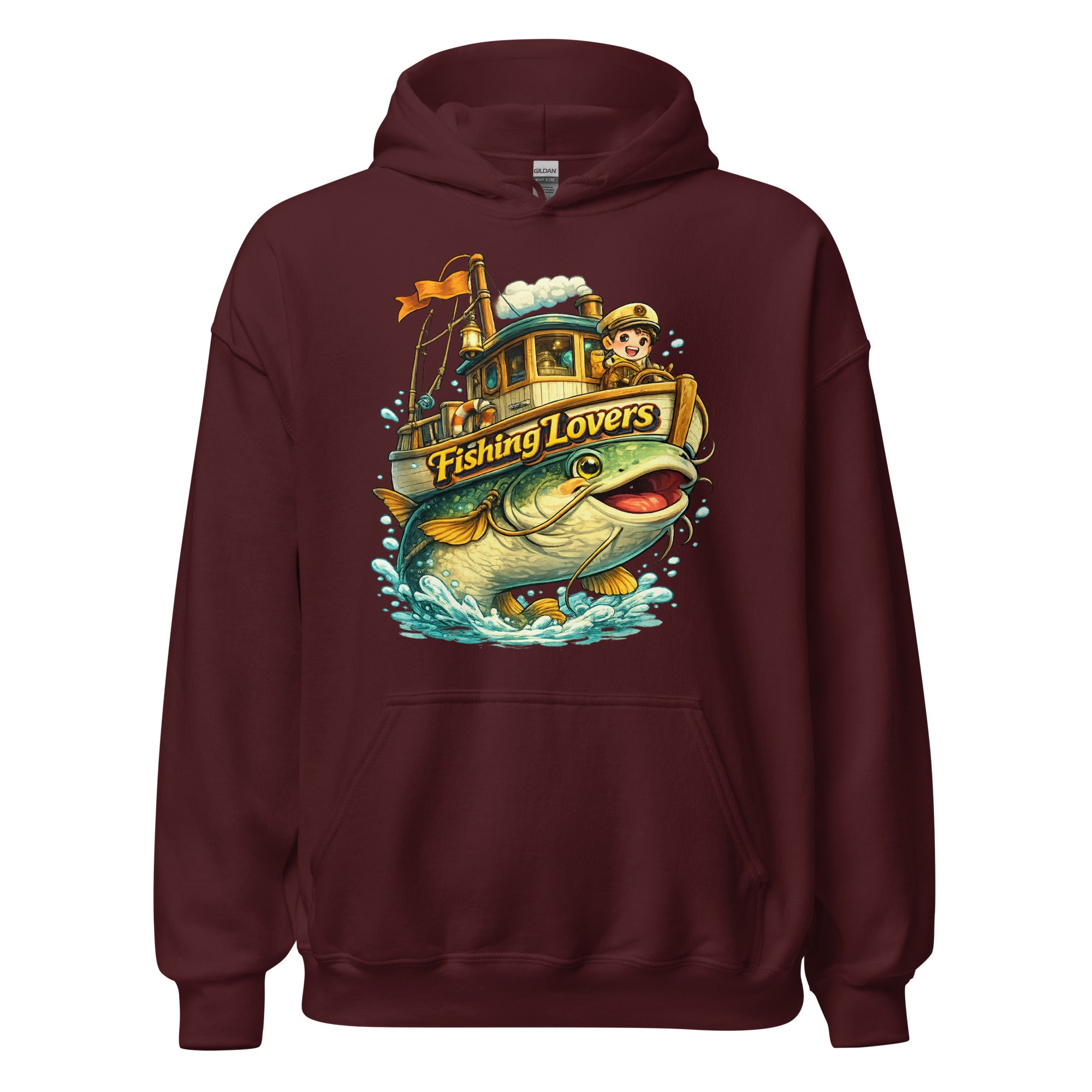 Catfish Boat Hoodie - Cute Anime Style Fishing Lovers Graphic Pullover by printfluence.net