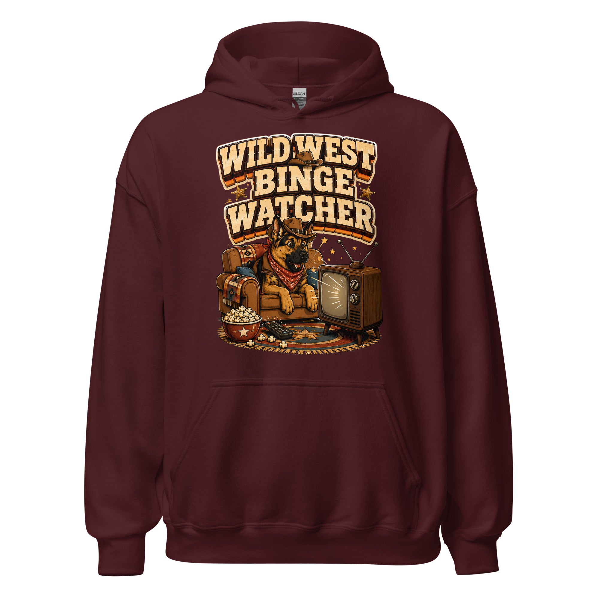 German Shepherd Wild West Binge Watcher Unisex Hoodie by printfluence.net
