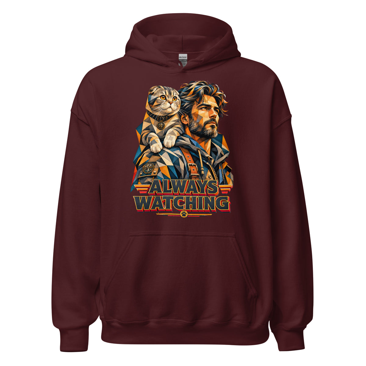 Cat Lovers Unisex Heavy Blend Hoodie – Scottish Fold "Always Watching" Geometric Cat Design by printfluence.net