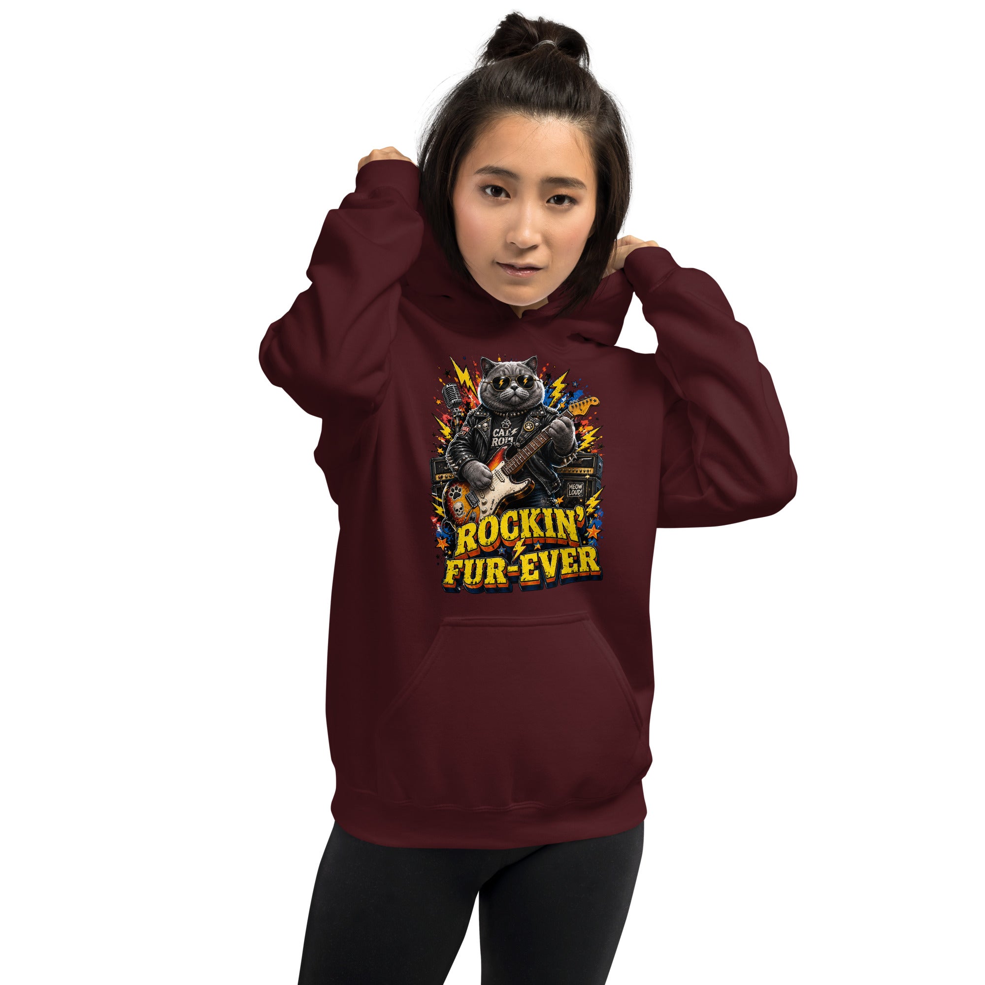 Cat Lovers Unisex Heavy Blend Hoodie "Rockin’ Fur-Ever" by printfluence.net