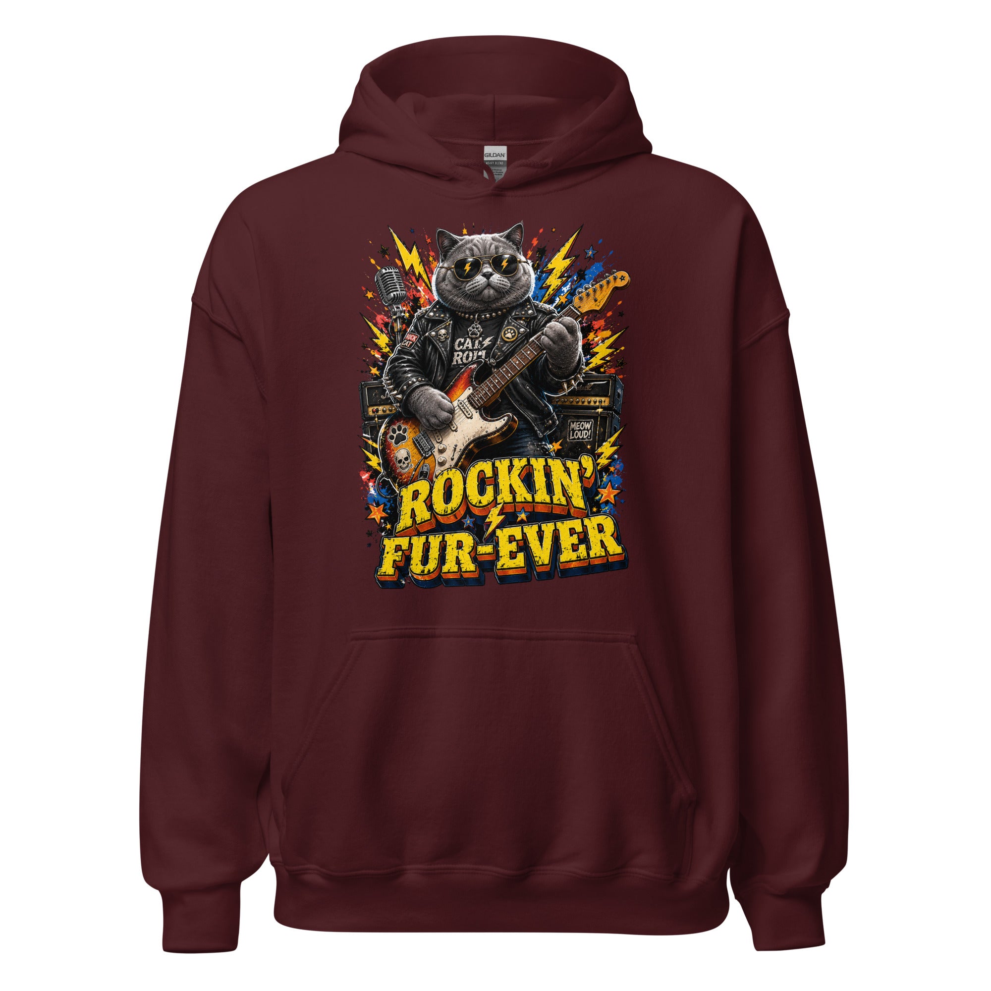 Cat Lovers Unisex Heavy Blend Hoodie "Rockin’ Fur-Ever" by printfluence.net