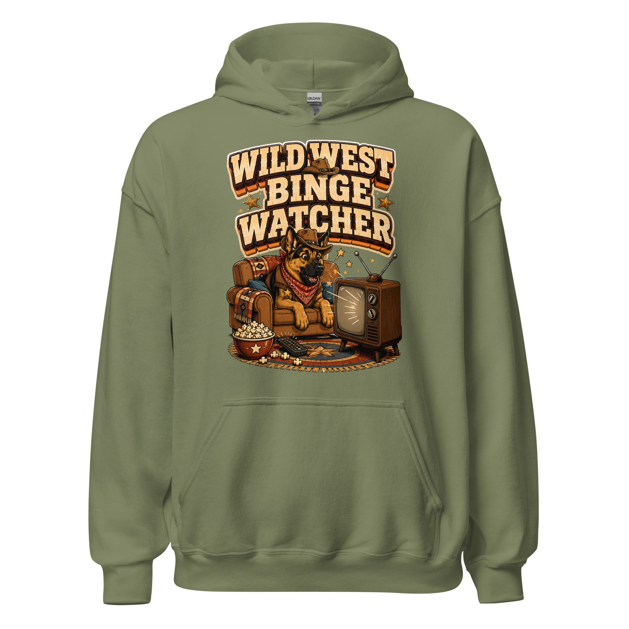 German Shepherd Wild West Binge Watcher Unisex Hoodie by printfluence.net
