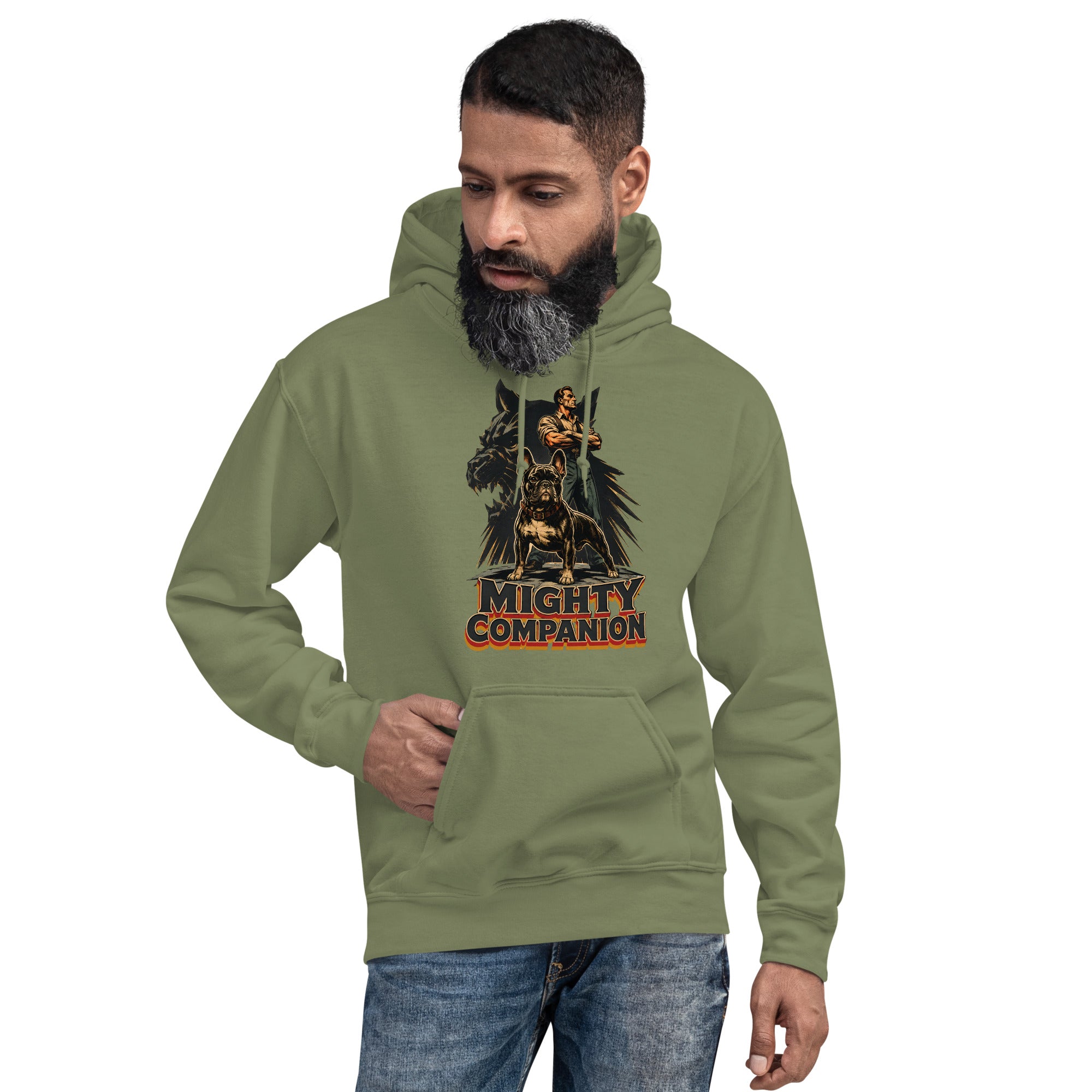 Mighty Companion Heavy Blend Hoodie - Unisex French Bulldog Lovers Graphic Pullover H-16 by printfluence.net