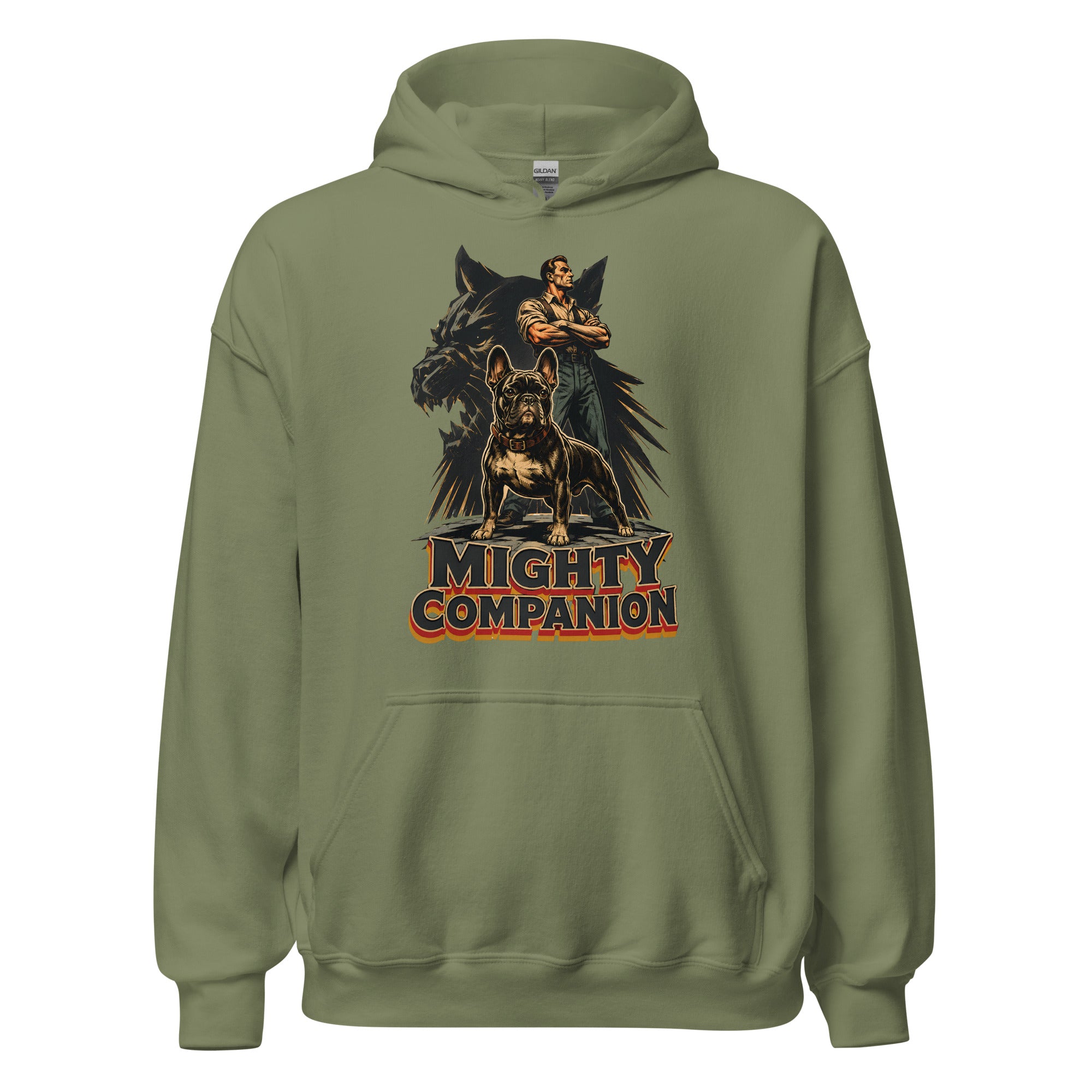 Mighty Companion Heavy Blend Hoodie - Unisex French Bulldog Lovers Graphic Pullover H-16 by printfluence.net