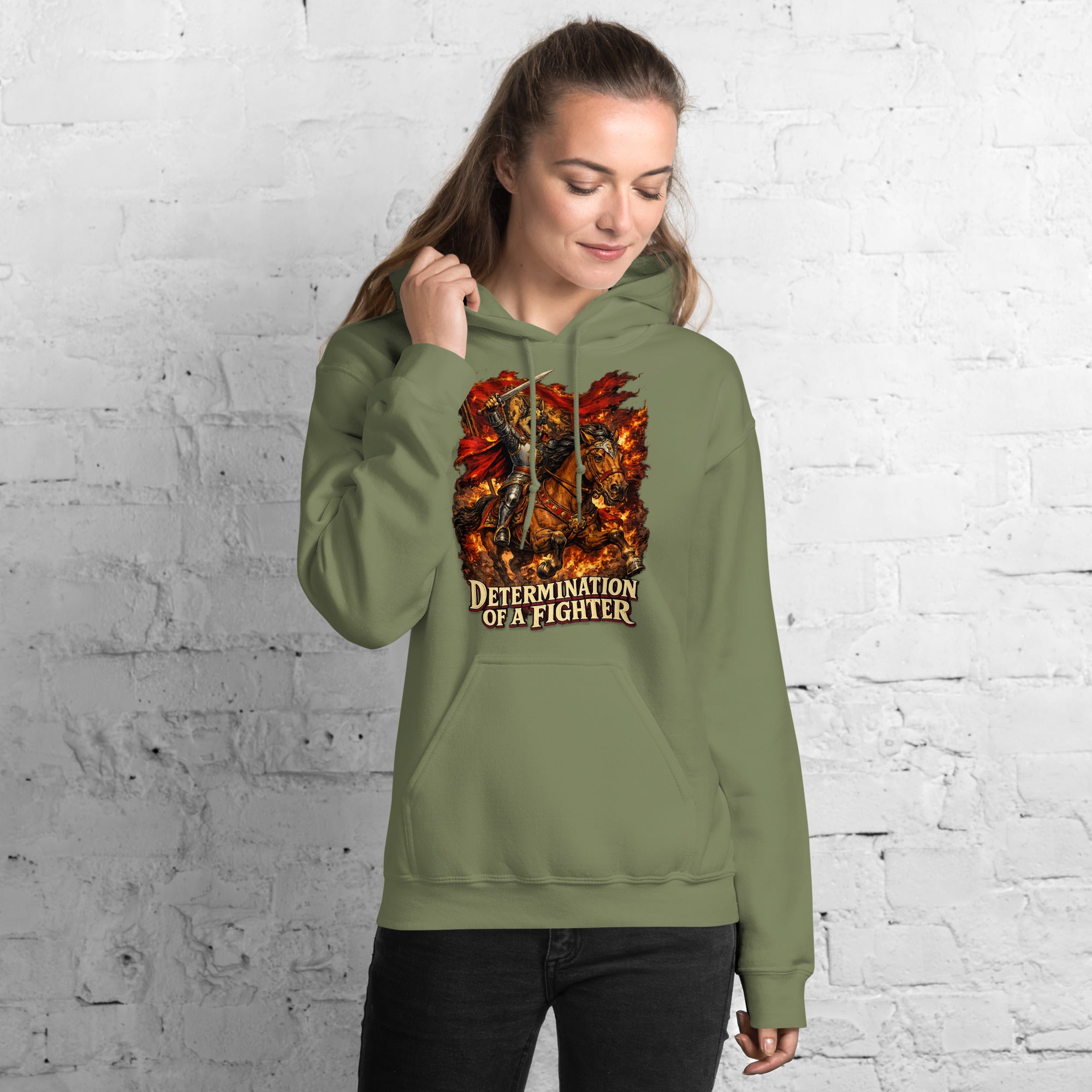 German Shepherd Lovers Unisex Hoodie | "Determination of a Fighter" Medieval Knight Graphic Sweatshirt by printfluence.net