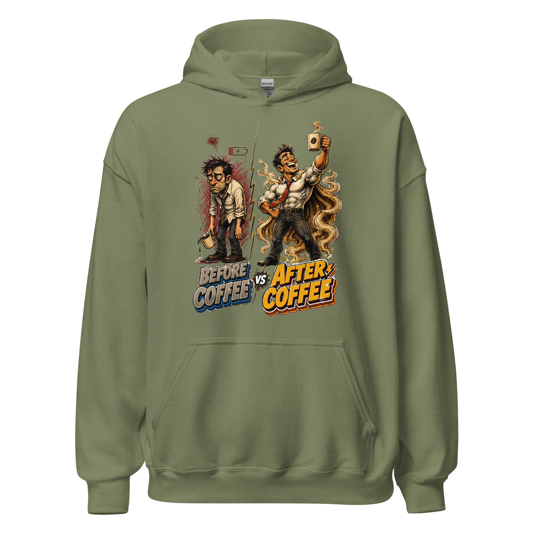 Coffee Lovers Unisex Hoodie Before vs After Coffee – Funny Office Humor Graphic Pullover by printfluence.net