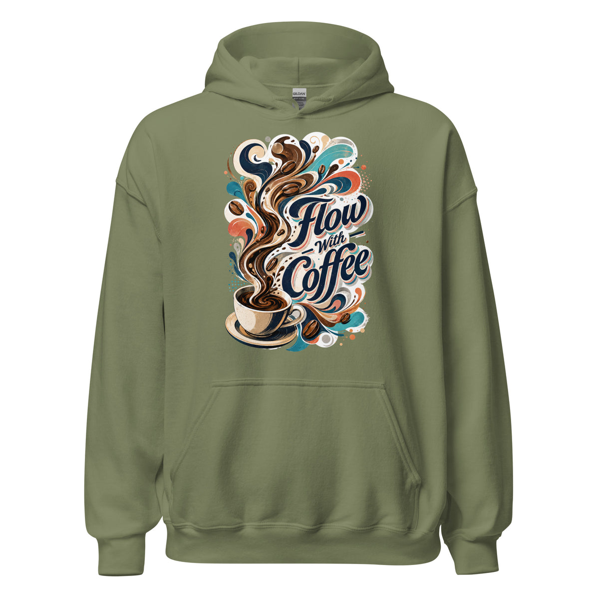 Coffee Lovers Unisex Hoodie Flow with Coffee – Abstract Swirl & Coffee Bean Graphic Pullover by printfluence.net