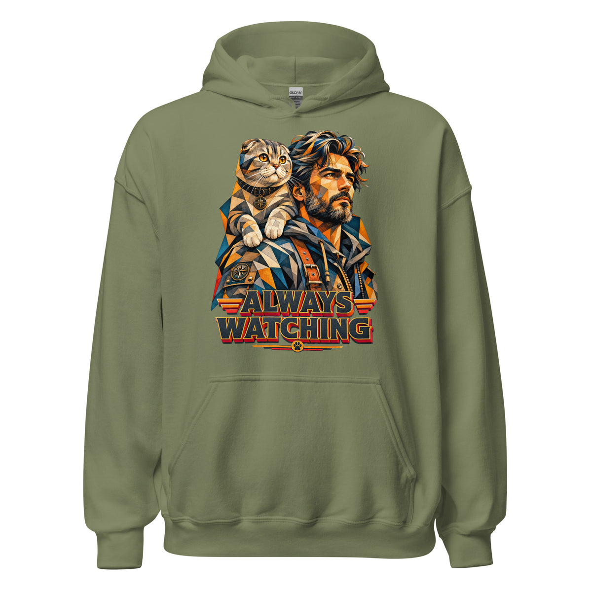 Cat Lovers Unisex Heavy Blend Hoodie – Scottish Fold "Always Watching" Geometric Cat Design by printfluence.net