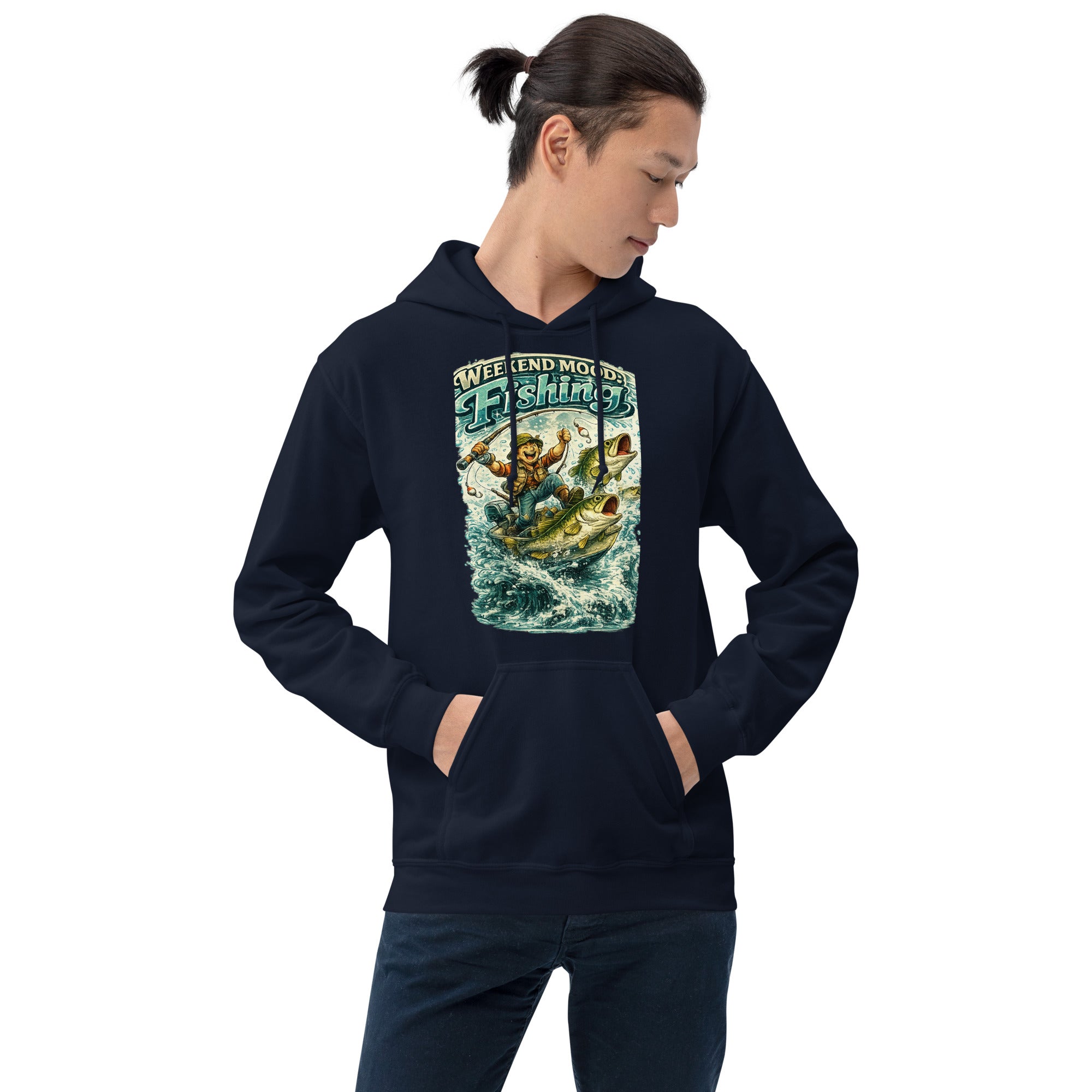 Weekend Mood Fishing Hoodie - Premium Vintage Bass Fishing Lovers Graphic Pullover by printfluence.net