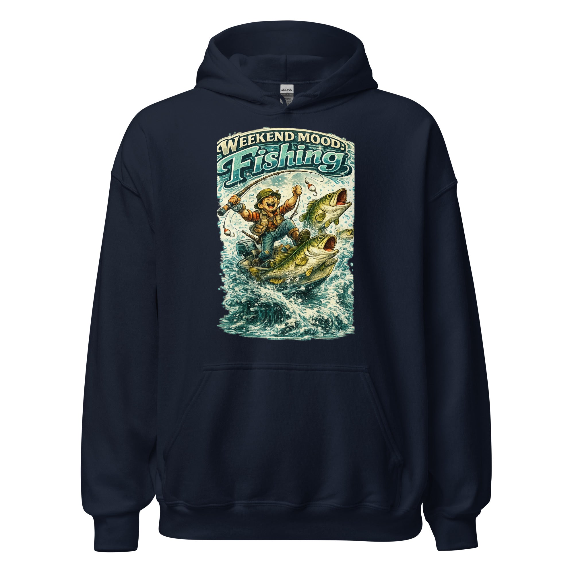 Weekend Mood Fishing Hoodie - Premium Vintage Bass Fishing Lovers Graphic Pullover by printfluence.net