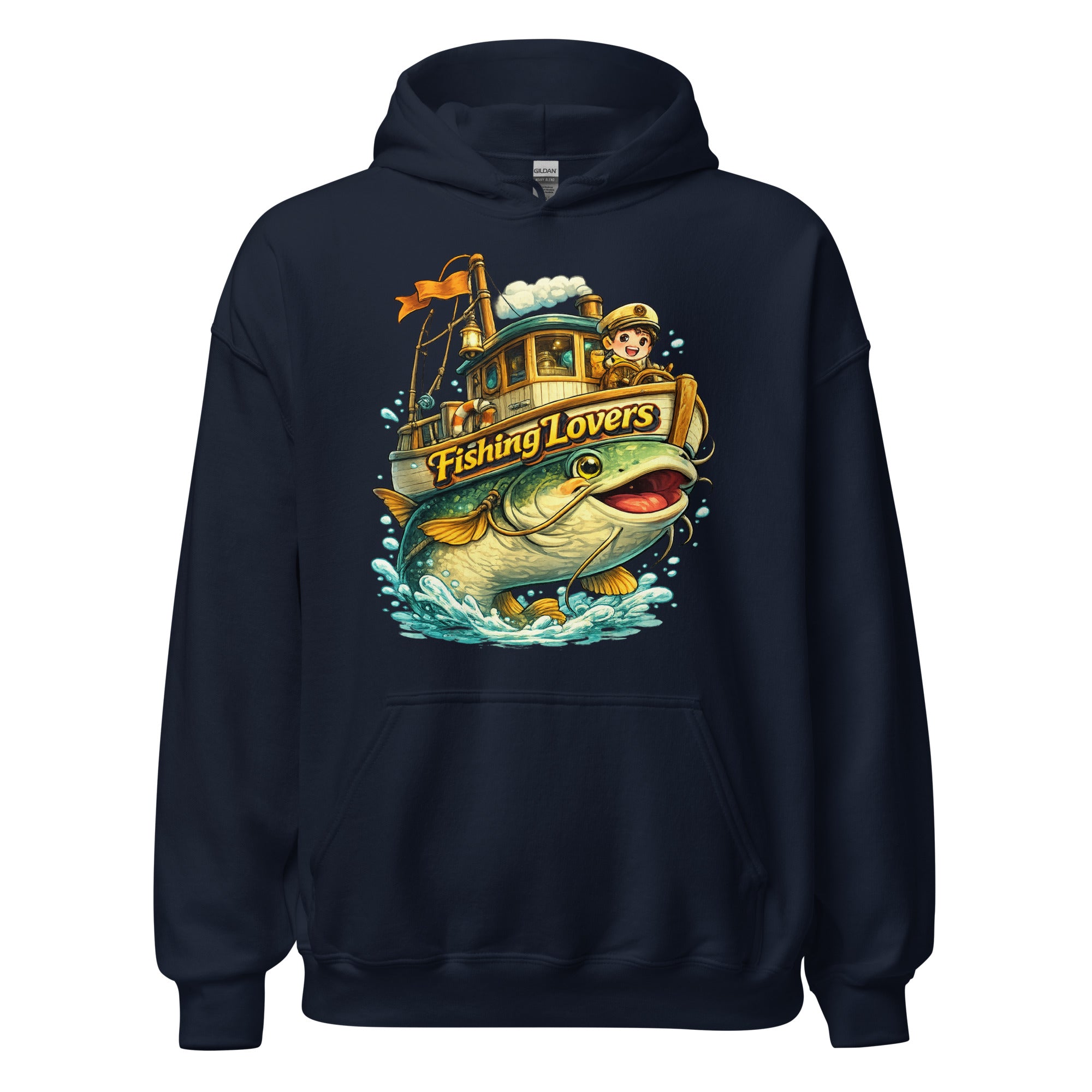 Catfish Boat Hoodie - Cute Anime Style Fishing Lovers Graphic Pullover by printfluence.net