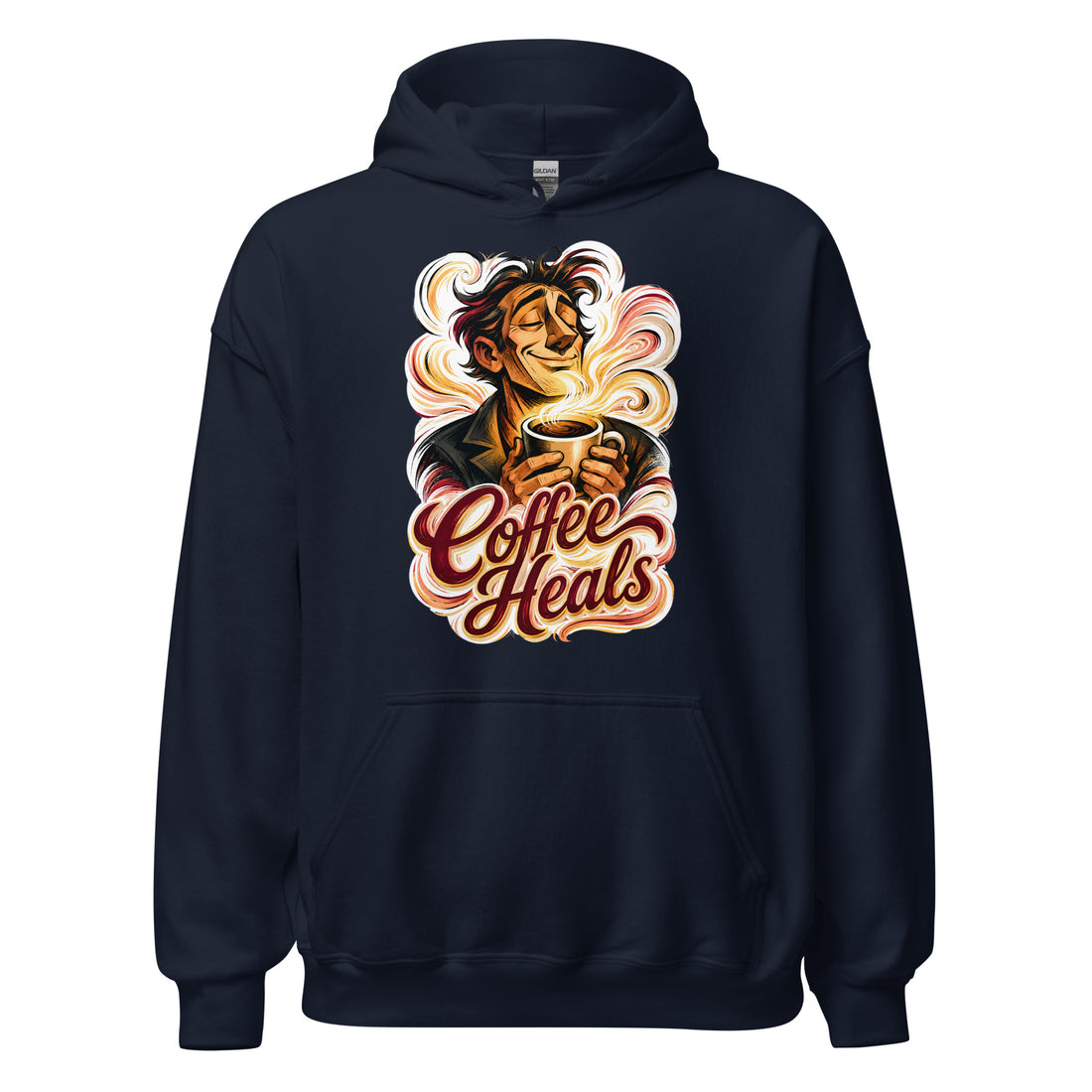 Coffee Lovers Unisex Garment-Dyed Hoodie Coffee Heals – Soulful Morning Motivation Graphic Pullover by printfluence.net