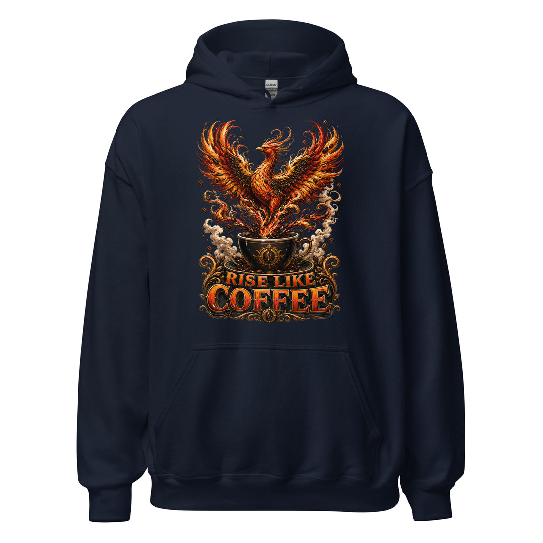 Coffee Lovers Unisex Hoodie Rise Like Coffee – Epic Phoenix Graphic Pullover by printfluence.net
