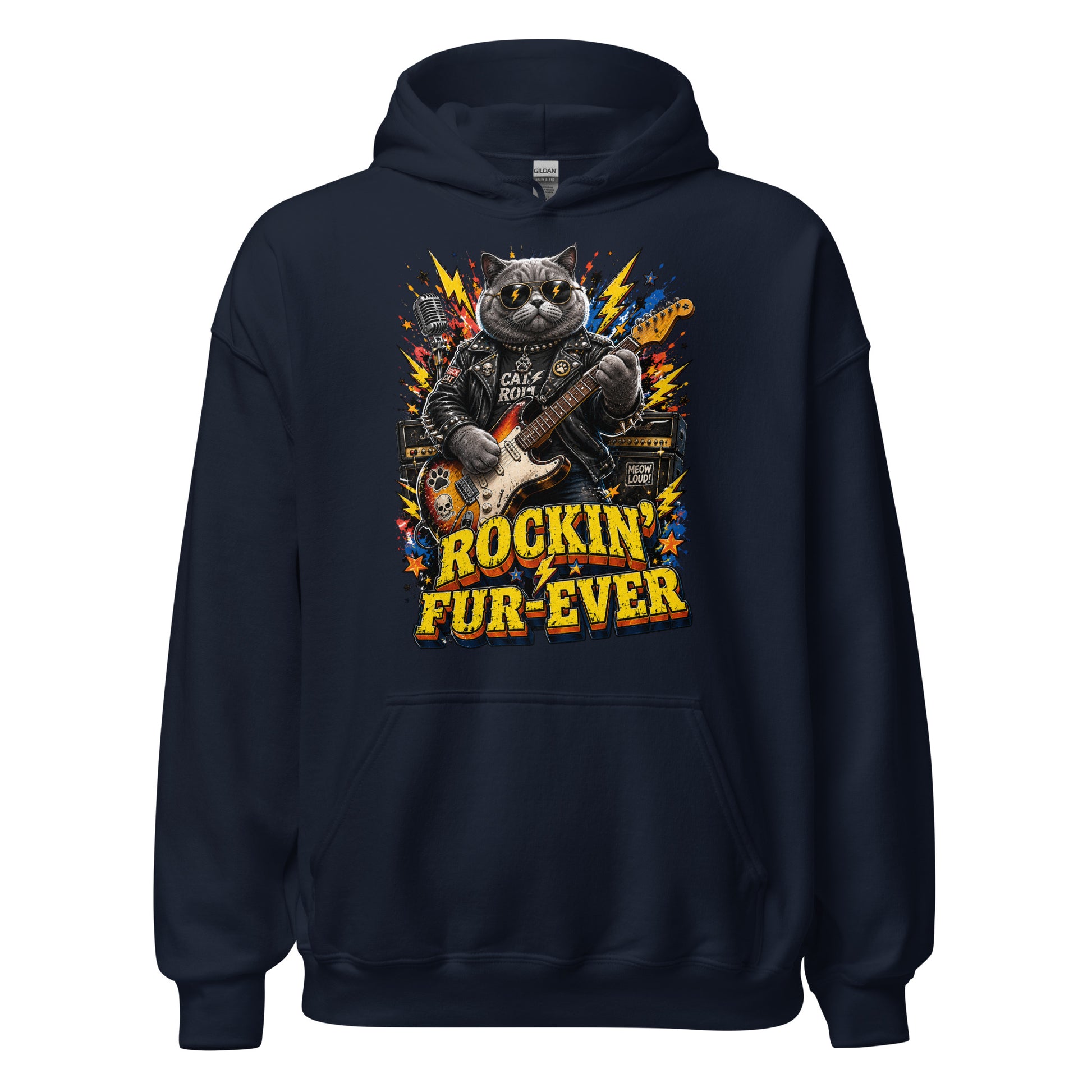 Cat Lovers Unisex Heavy Blend Hoodie "Rockin’ Fur-Ever" by printfluence.net