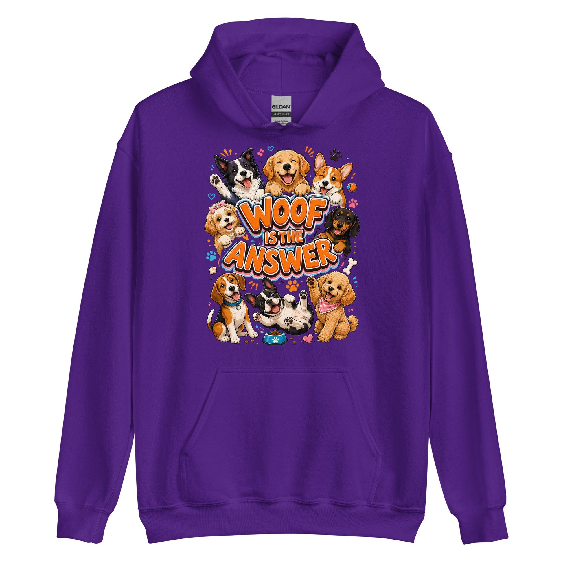 Woof is the Answer Cute Multi-Breed Puppy Unisex Hoodie - Happy Dog Lover Graphic Pullover Sweatshirt by printfluence.net