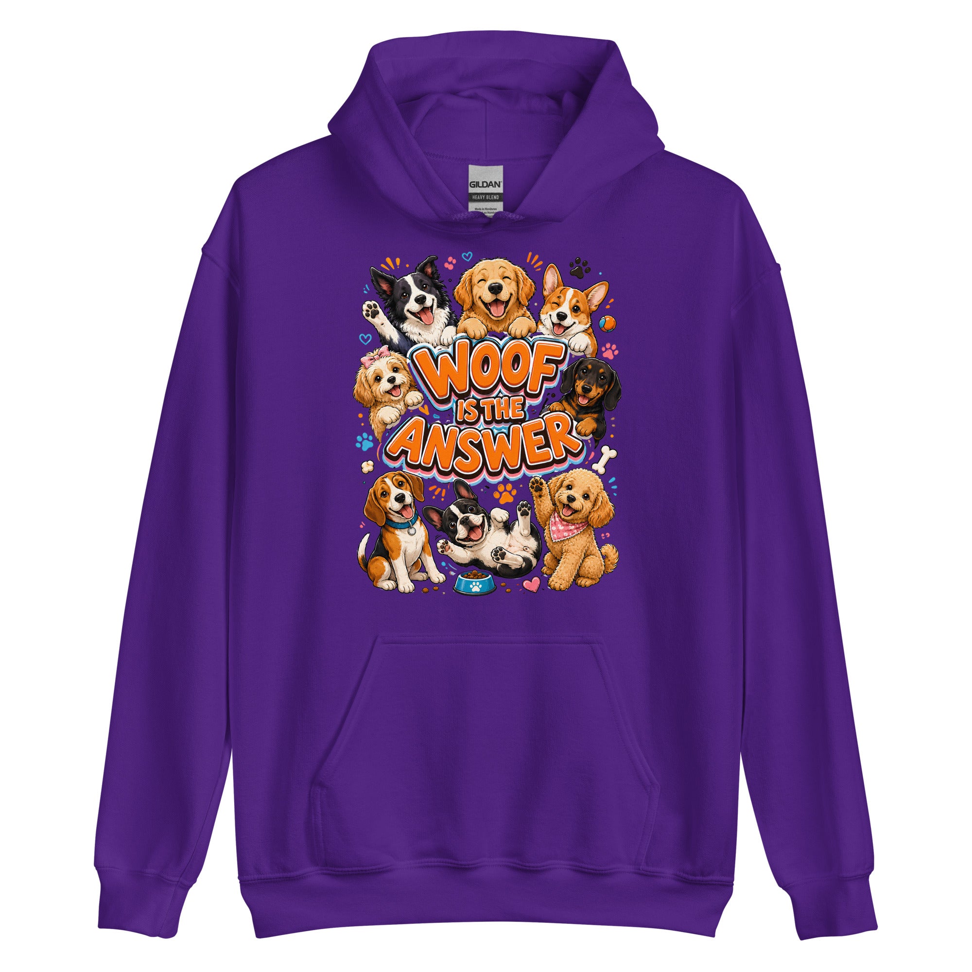 Woof is the Answer Cute Multi-Breed Puppy Unisex Hoodie - Happy Dog Lover Graphic Pullover Sweatshirt by printfluence.net