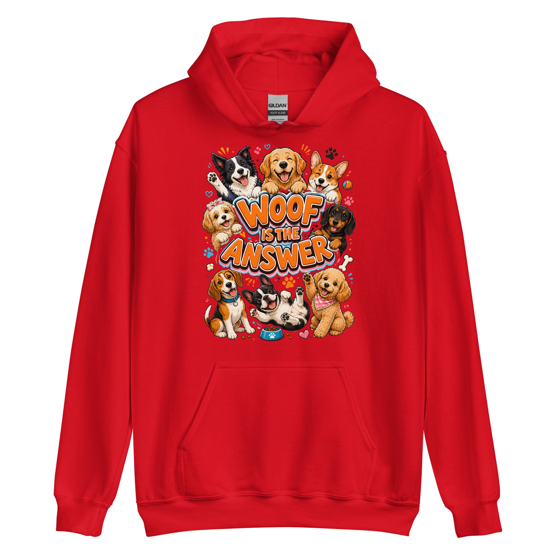 Woof is the Answer Cute Multi-Breed Puppy Unisex Hoodie - Happy Dog Lover Graphic Pullover Sweatshirt by printfluence.net