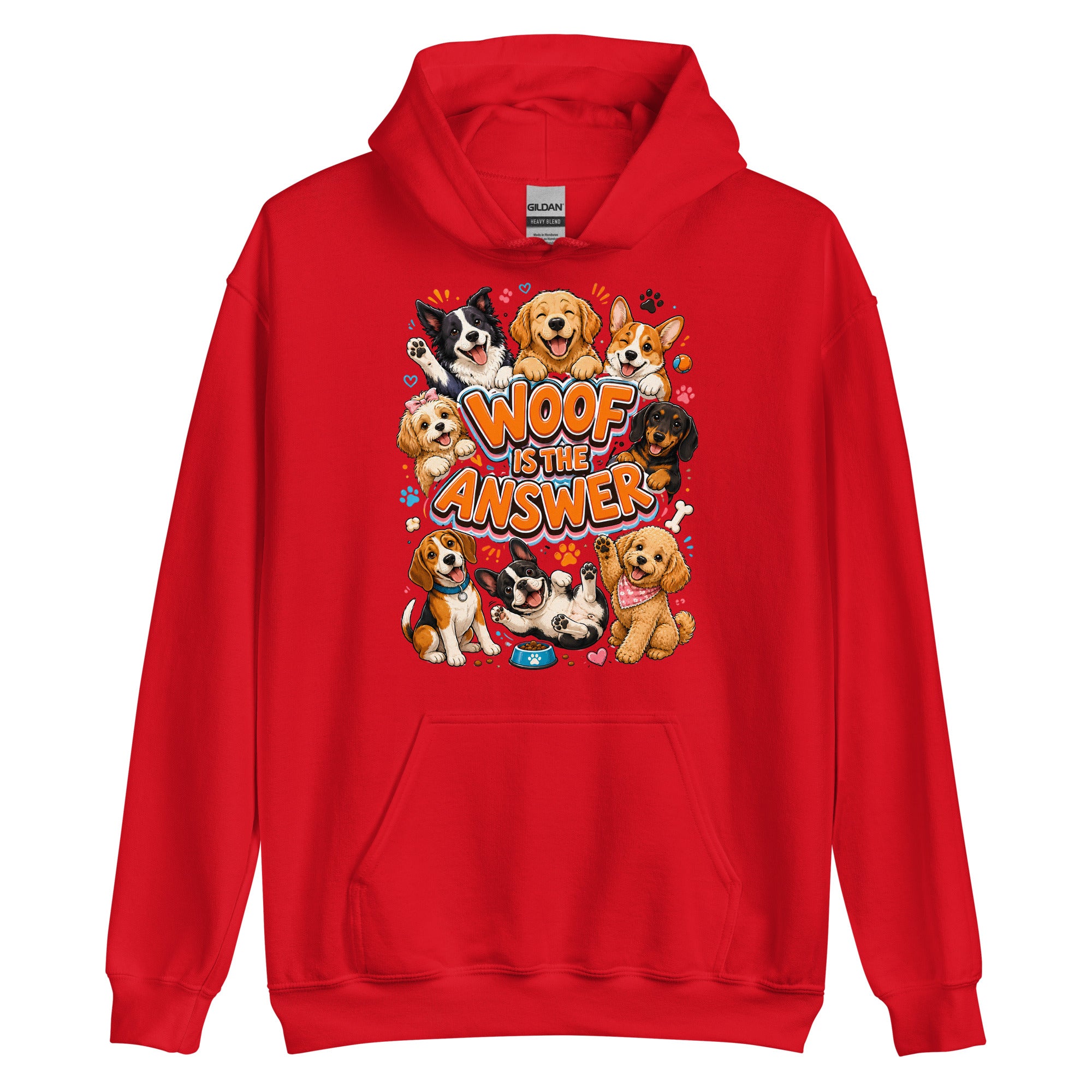 Woof is the Answer Cute Multi-Breed Puppy Unisex Hoodie - Happy Dog Lover Graphic Pullover Sweatshirt by printfluence.net