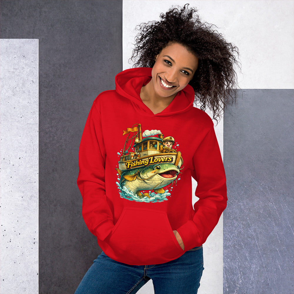 Catfish Boat Hoodie - Cute Anime Style Fishing Lovers Graphic Pullover by printfluence.net