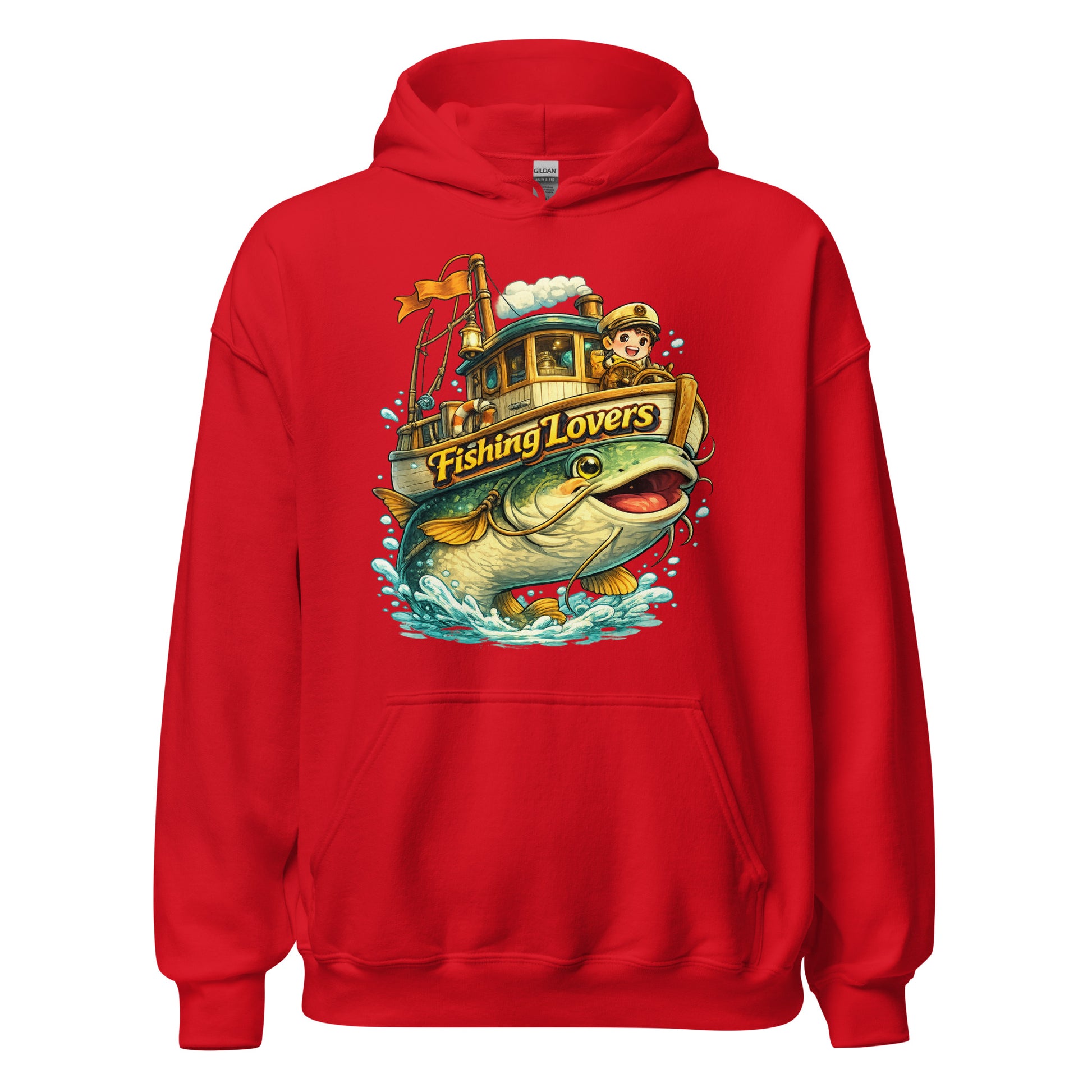 Catfish Boat Hoodie - Cute Anime Style Fishing Lovers Graphic Pullover by printfluence.net