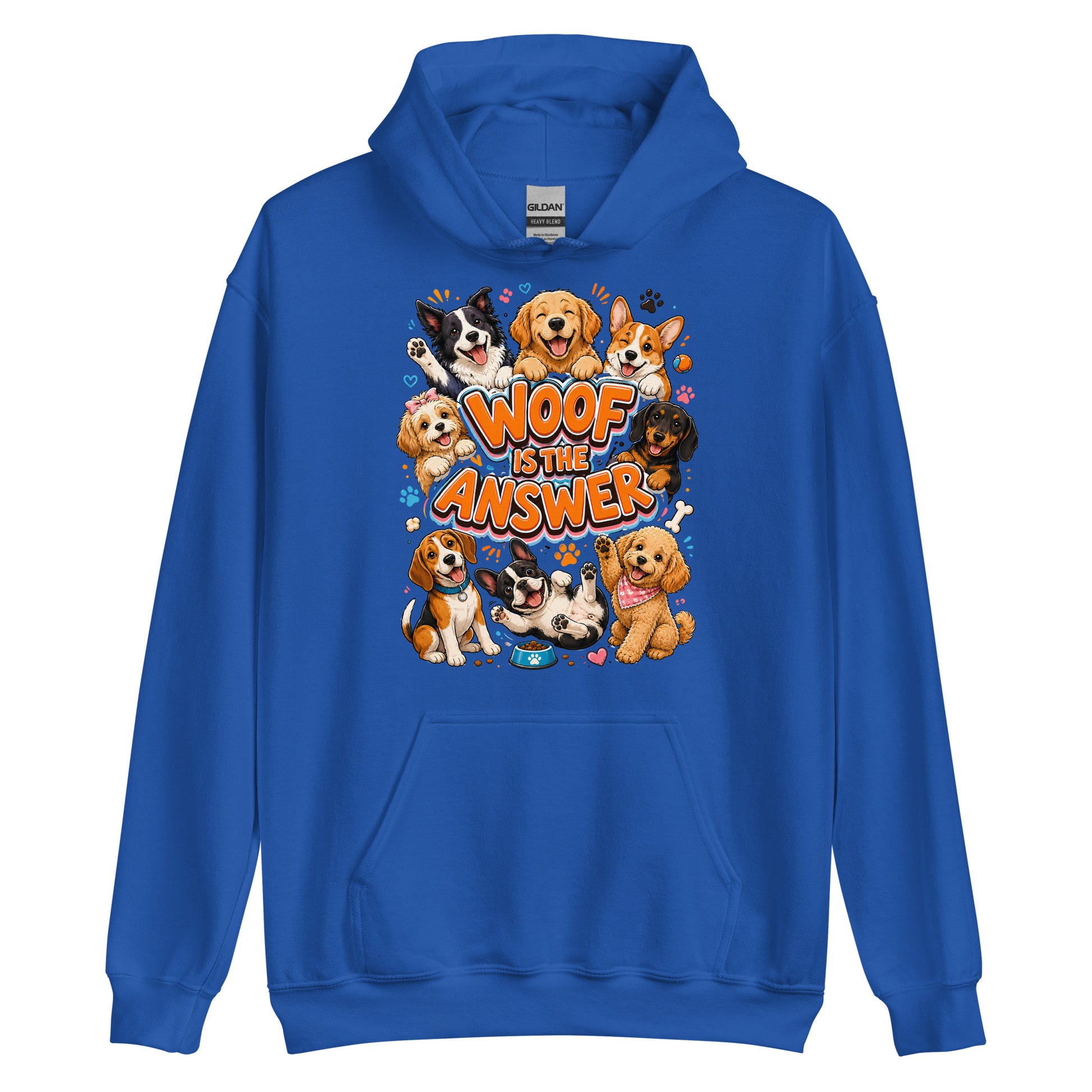 Woof is the Answer Cute Multi-Breed Puppy Unisex Hoodie - Happy Dog Lover Graphic Pullover Sweatshirt by printfluence.net