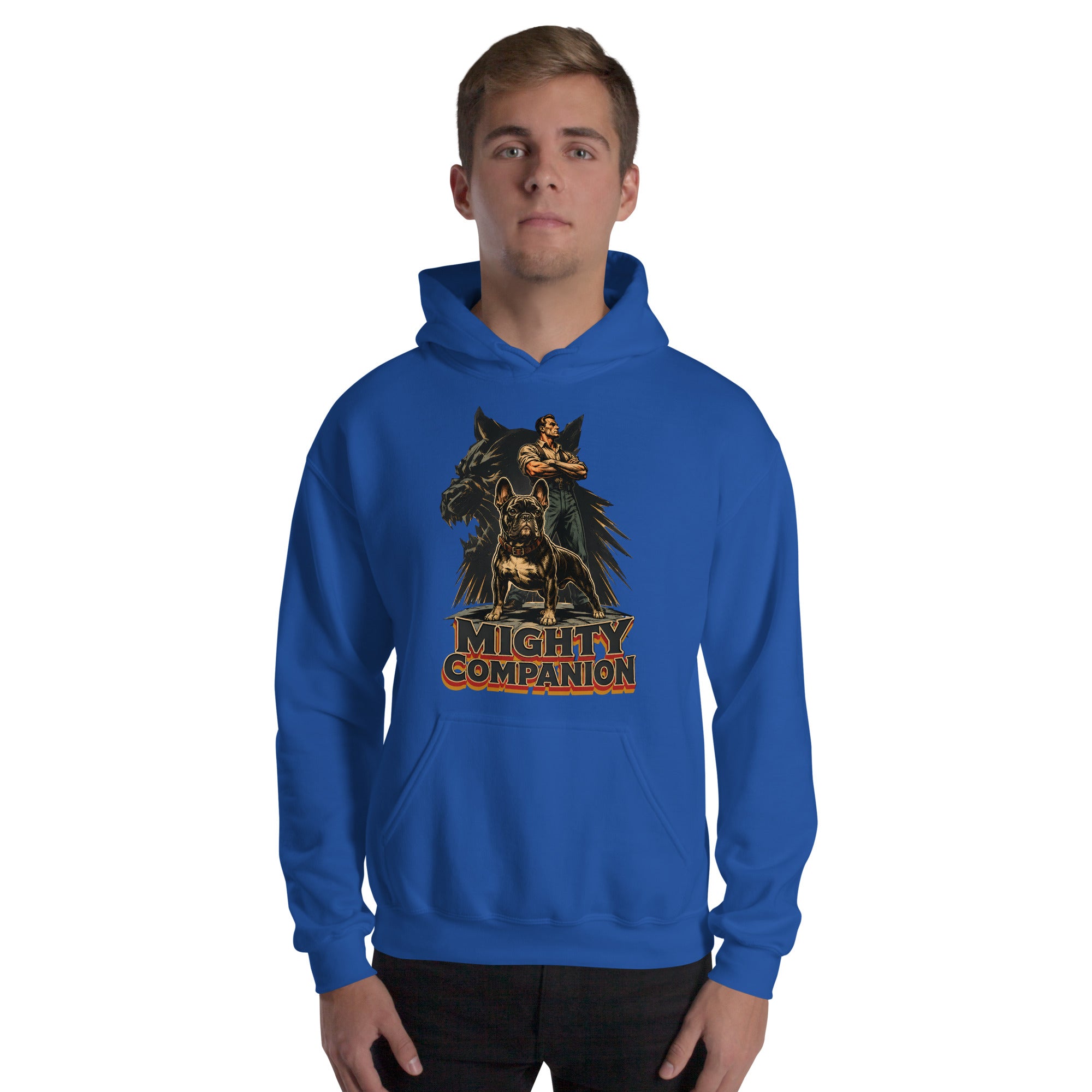Mighty Companion Heavy Blend Hoodie - Unisex French Bulldog Lovers Graphic Pullover H-16 by printfluence.net