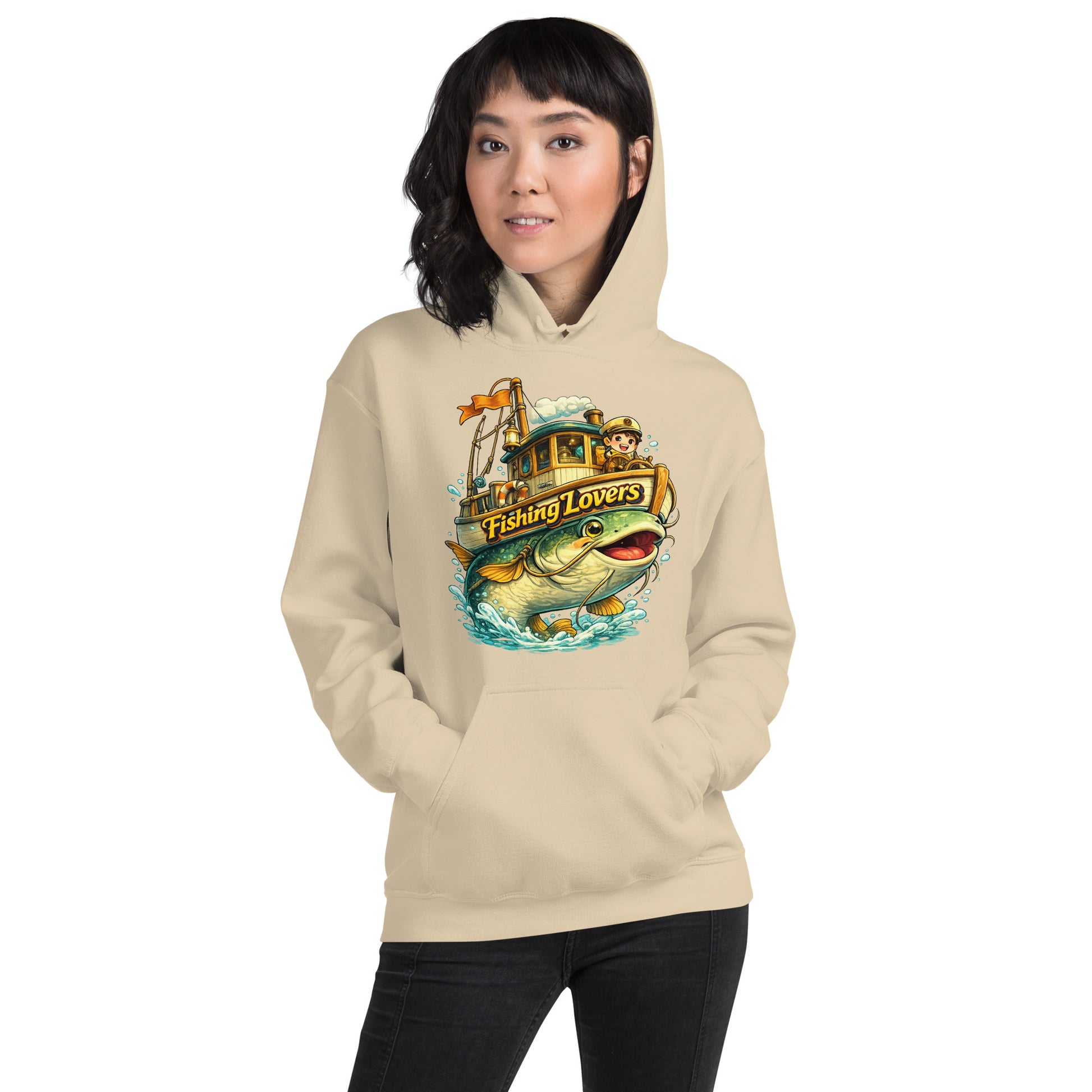 Catfish Boat Hoodie - Cute Anime Style Fishing Lovers Graphic Pullover by printfluence.net