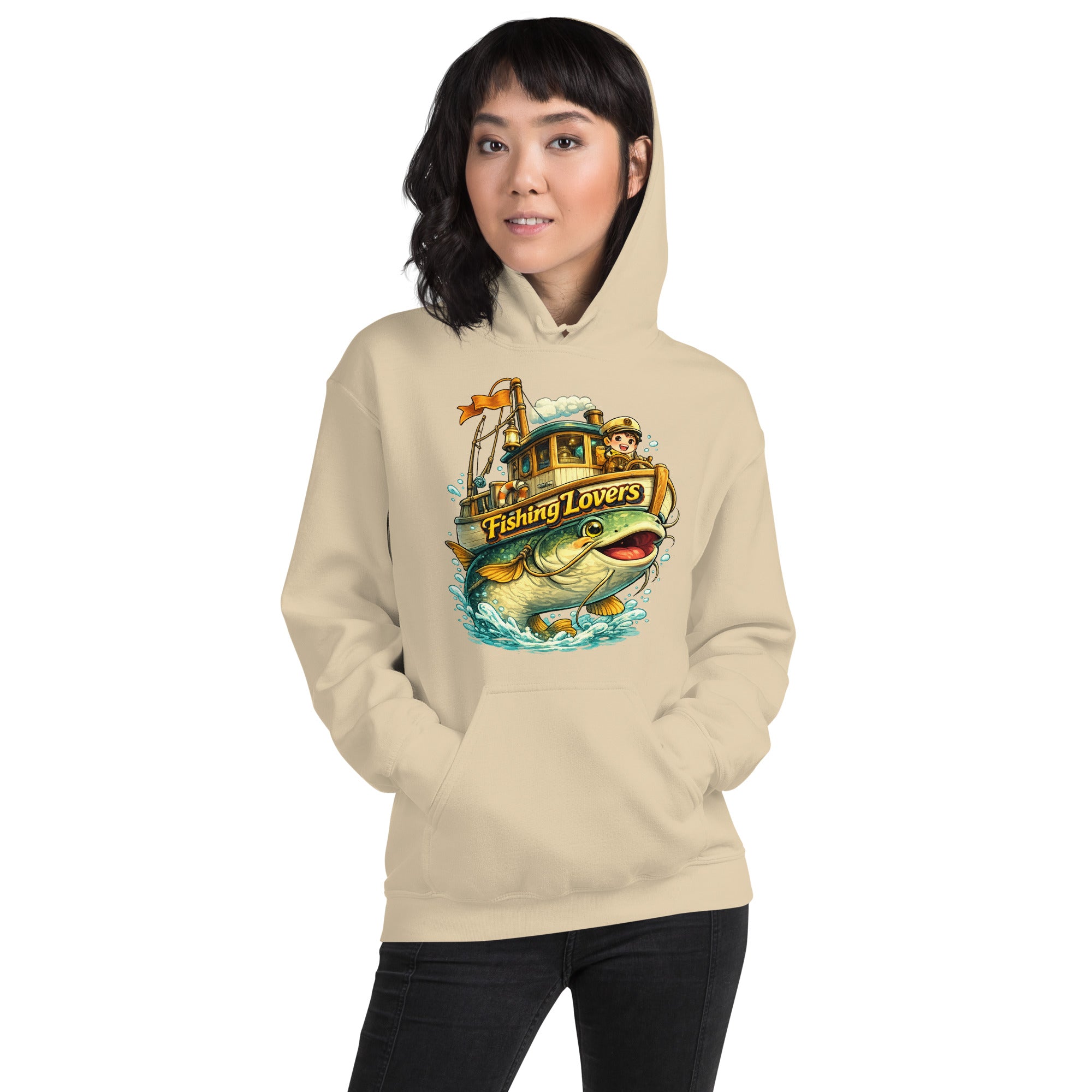 Catfish Boat Hoodie - Cute Anime Style Fishing Lovers Graphic Pullover by printfluence.net