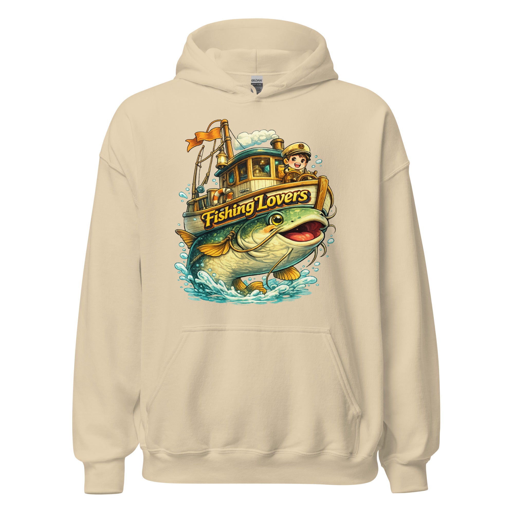 Catfish Boat Hoodie - Cute Anime Style Fishing Lovers Graphic Pullover by printfluence.net