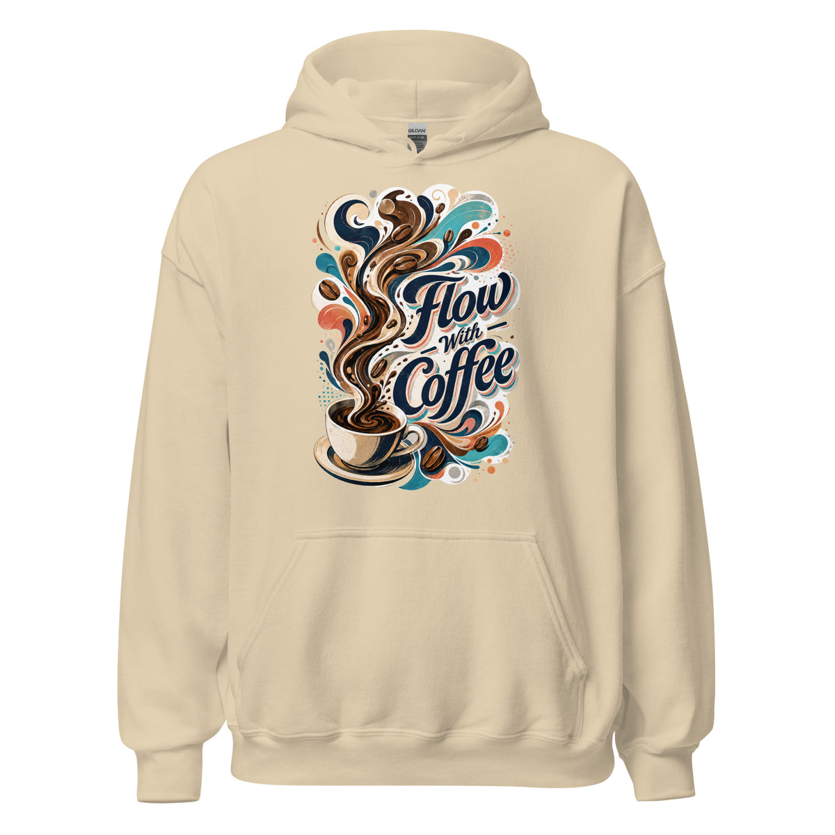 Coffee Lovers Unisex Hoodie Flow with Coffee – Abstract Swirl & Coffee Bean Graphic Pullover by printfluence.net