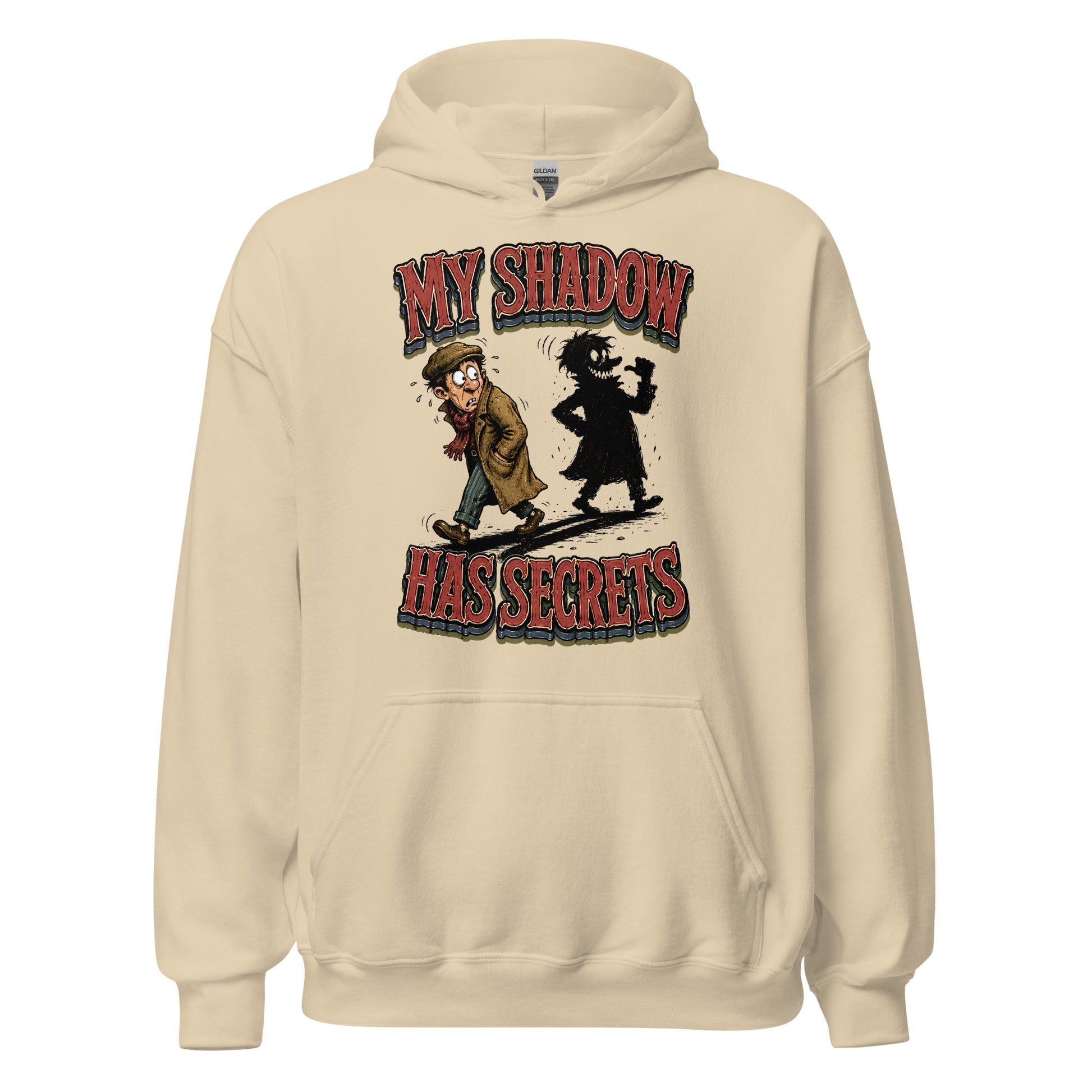Horror & Mystery Lovers Unisex Heavyweight Fleece Hoodie with "My Shadow Has Secrets" Design by printfluence.net