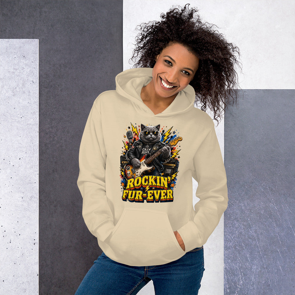 Cat Lovers Unisex Heavy Blend Hoodie "Rockin’ Fur-Ever" by printfluence.net