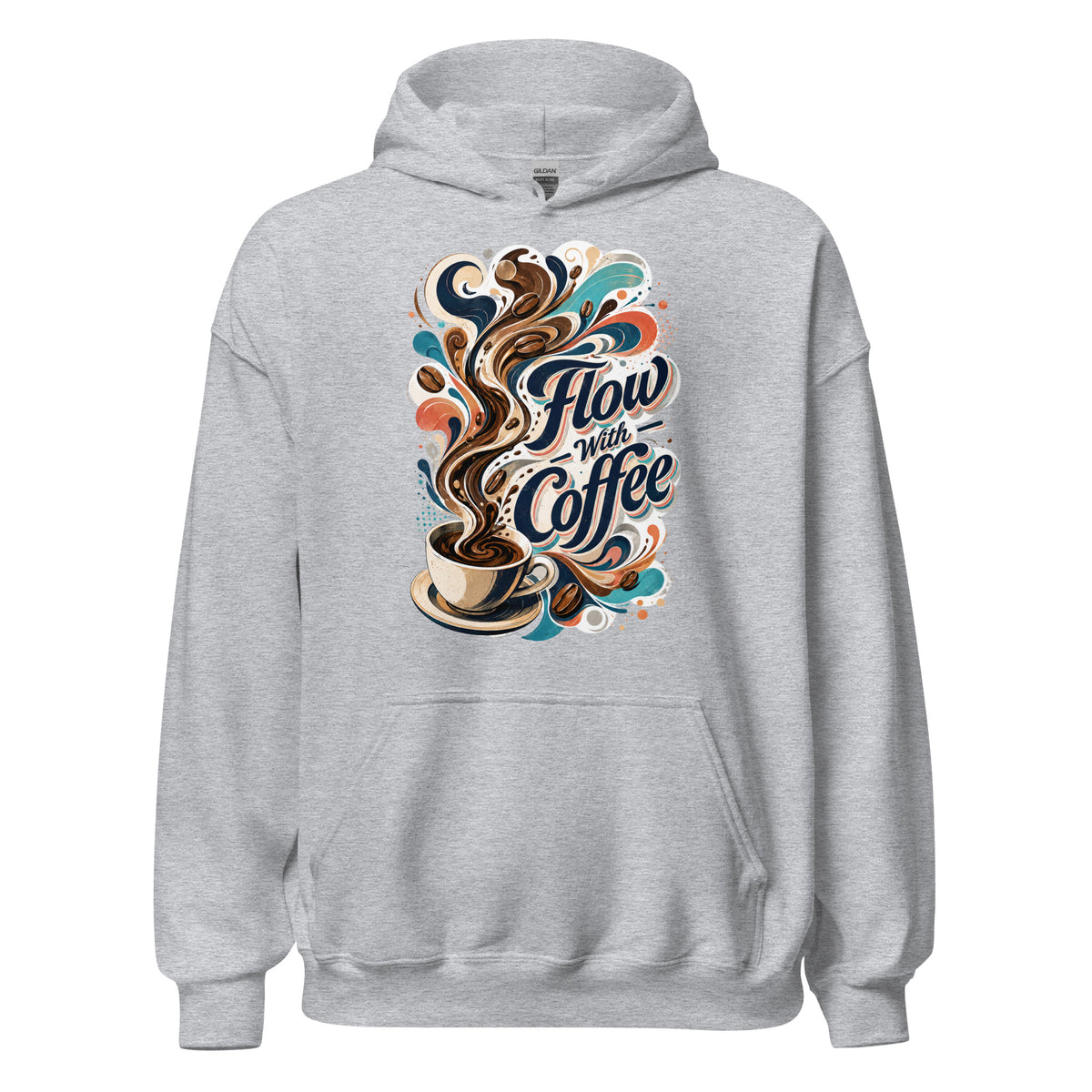 Coffee Lovers Unisex Hoodie Flow with Coffee – Abstract Swirl & Coffee Bean Graphic Pullover by printfluence.net