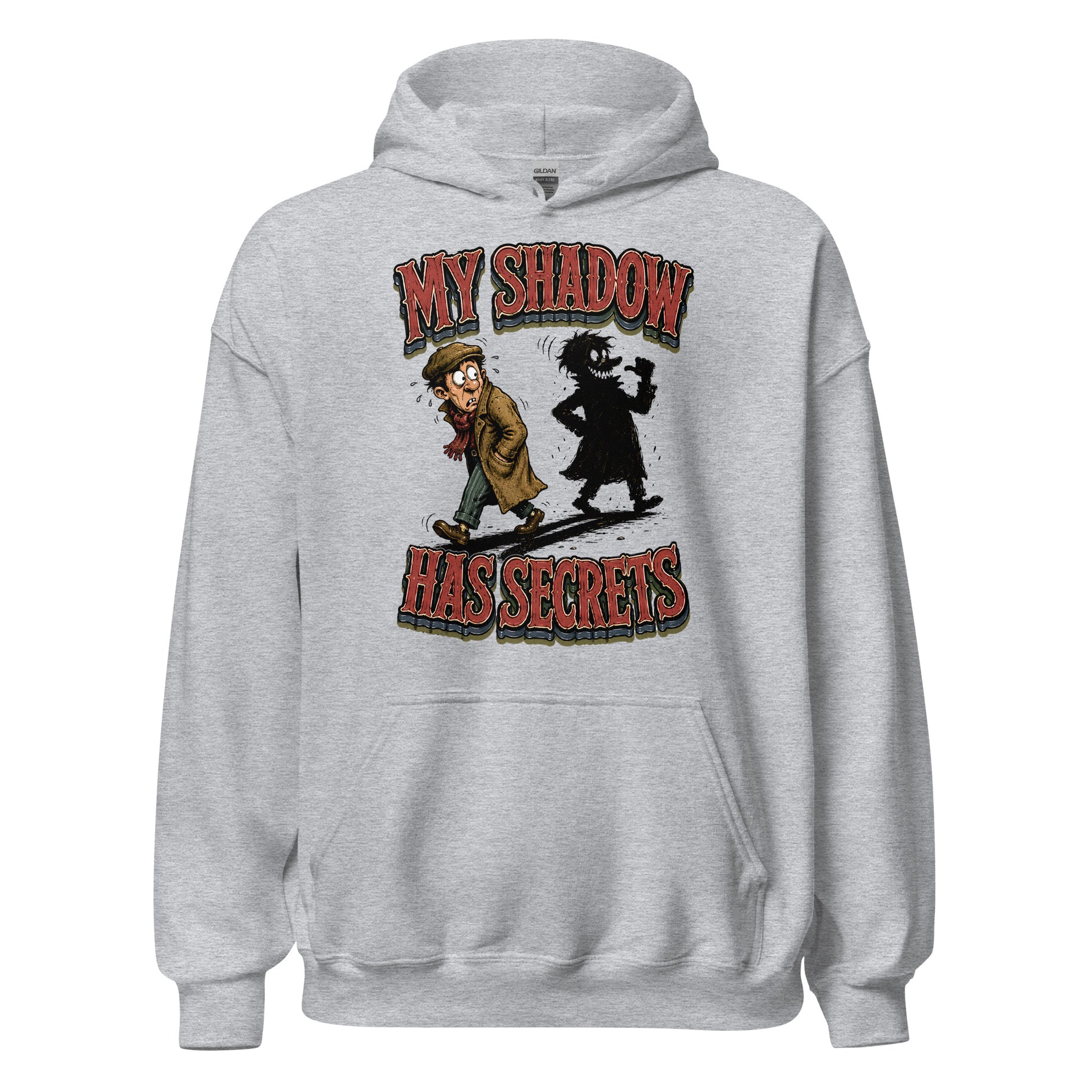 Horror & Mystery Lovers Unisex Heavyweight Fleece Hoodie with "My Shadow Has Secrets" Design by printfluence.net
