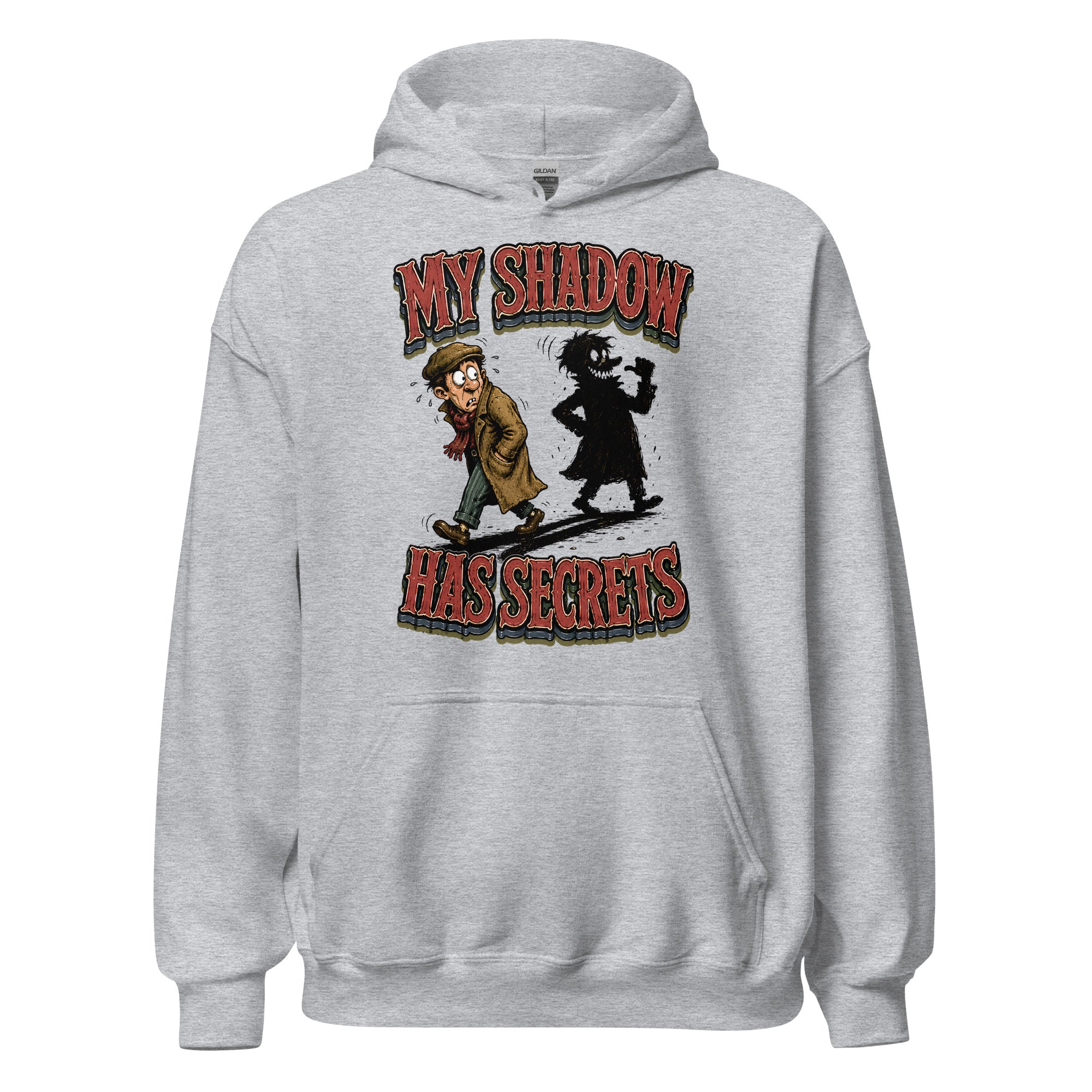 Horror & Mystery Lovers Unisex Heavyweight Fleece Hoodie with "My Shadow Has Secrets" Design by printfluence.net
