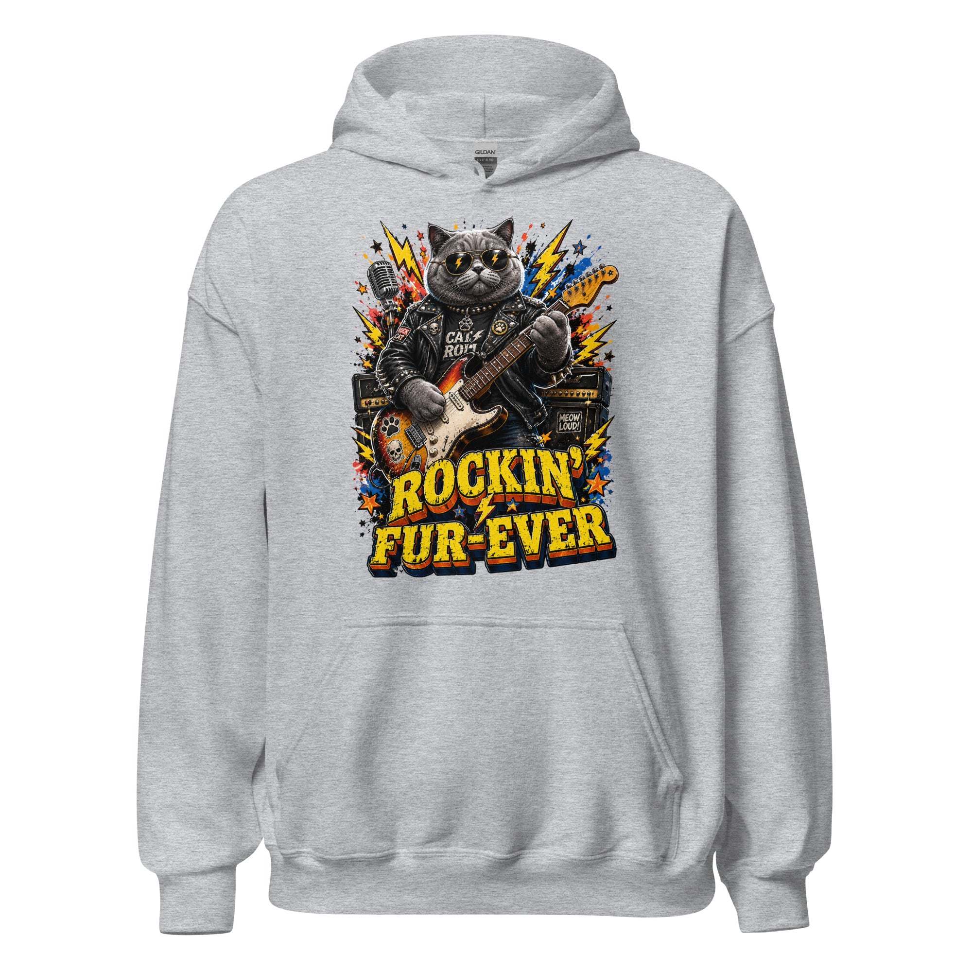 Cat Lovers Unisex Heavy Blend Hoodie "Rockin’ Fur-Ever" by printfluence.net
