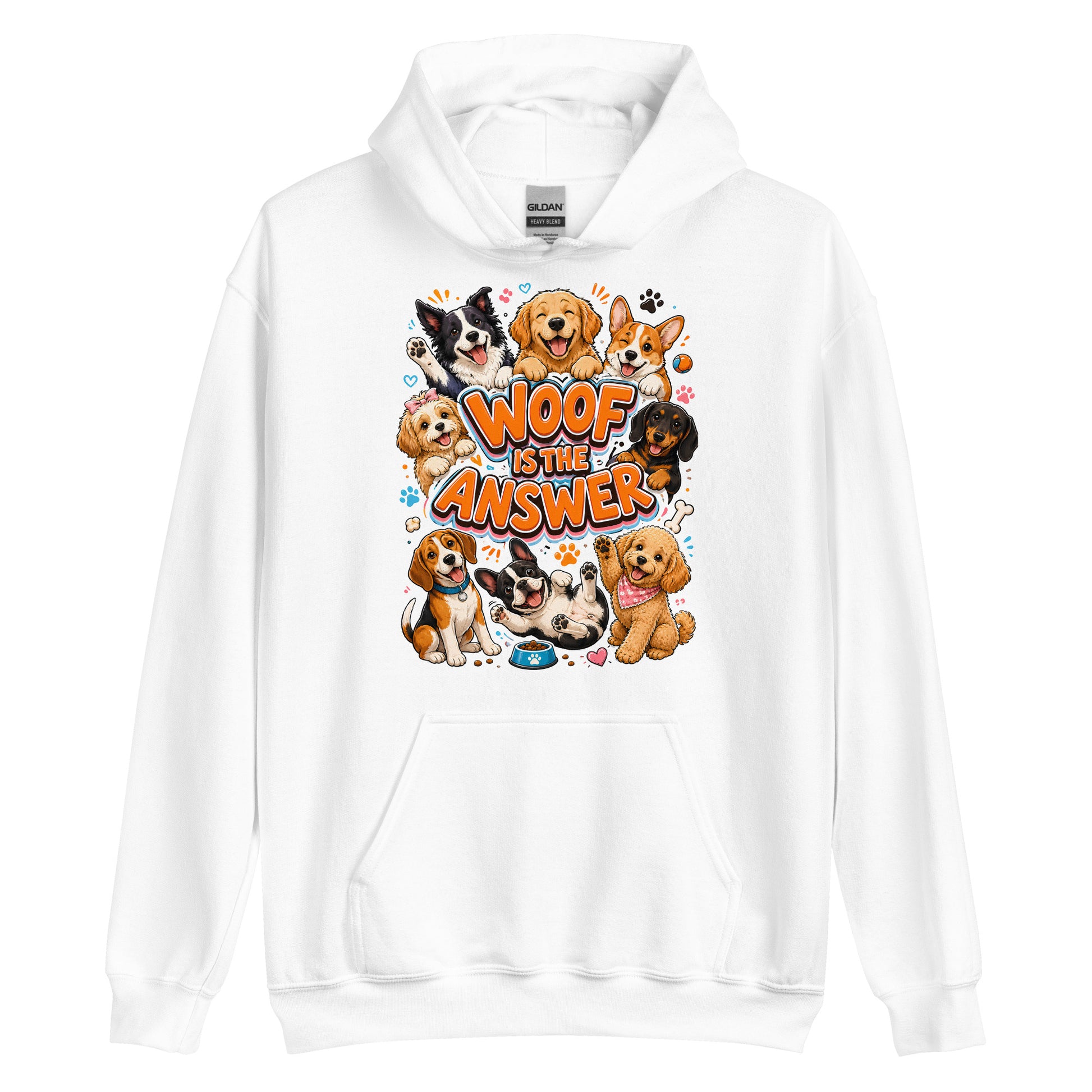 Woof is the Answer Cute Multi-Breed Puppy Unisex Hoodie - Happy Dog Lover Graphic Pullover Sweatshirt by printfluence.net